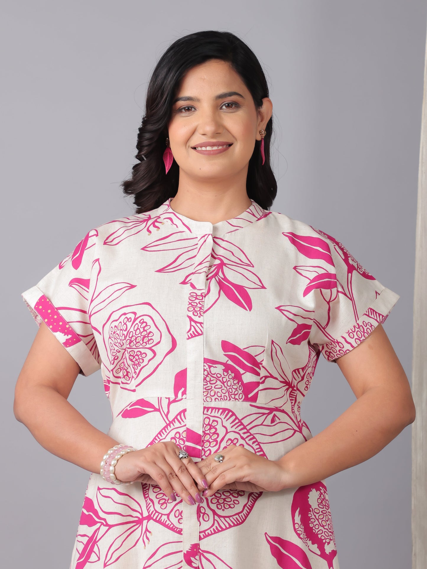 Linen Cotton Foliage A-line Off White Dress