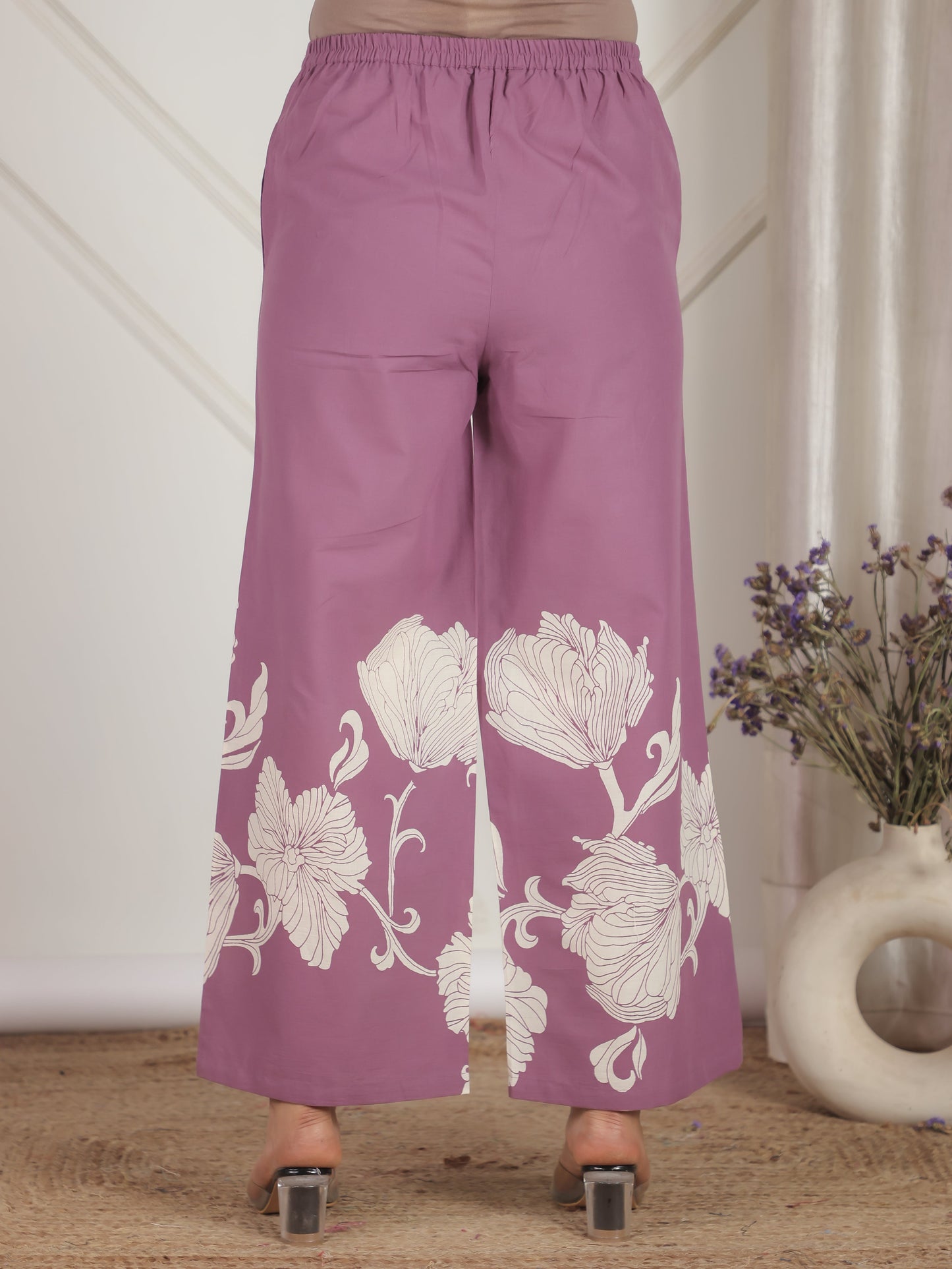 Soft Cotton Placement Print Straight Purple Coord