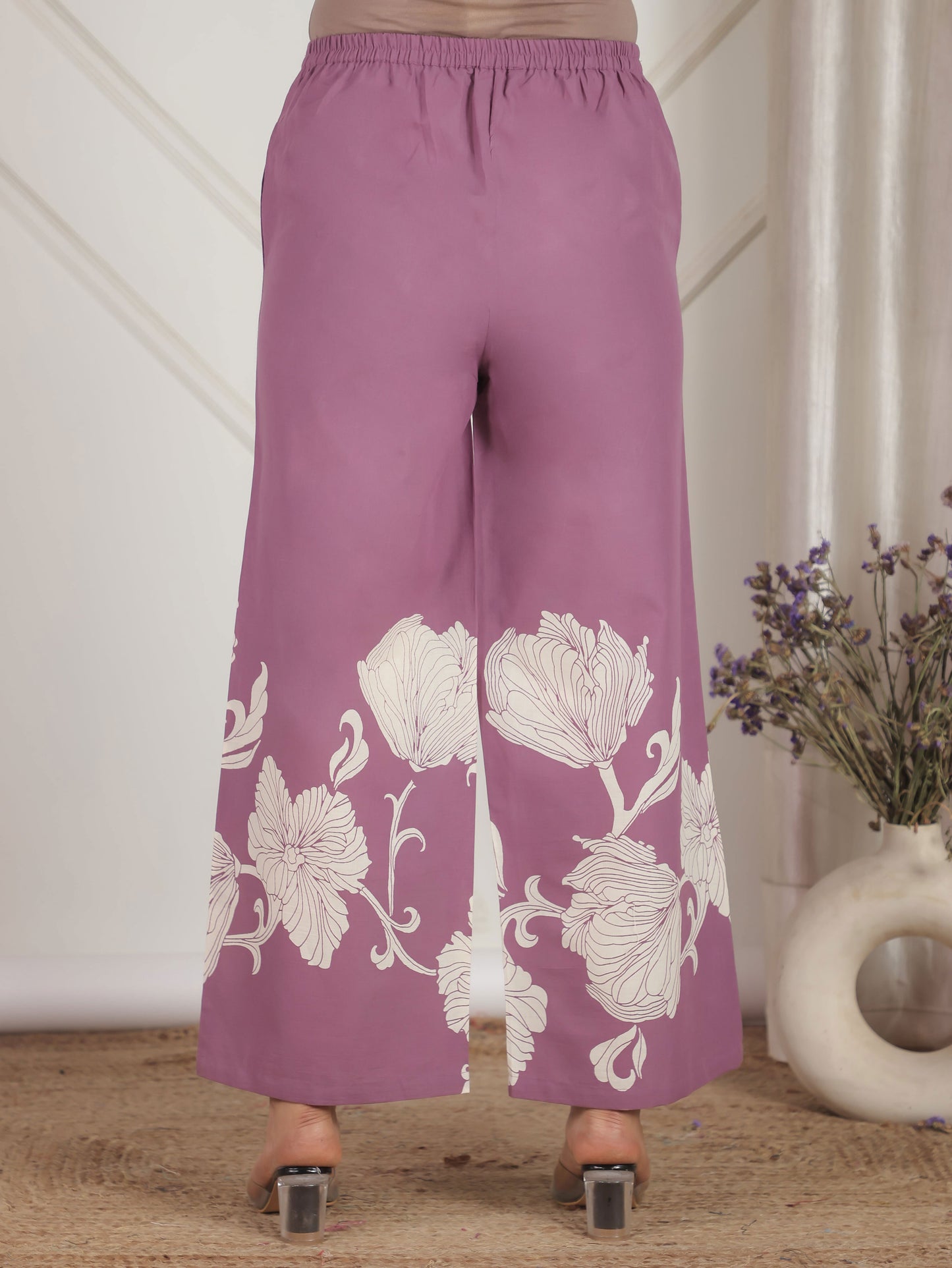 Soft Cotton Placement Print Straight Purple Coord