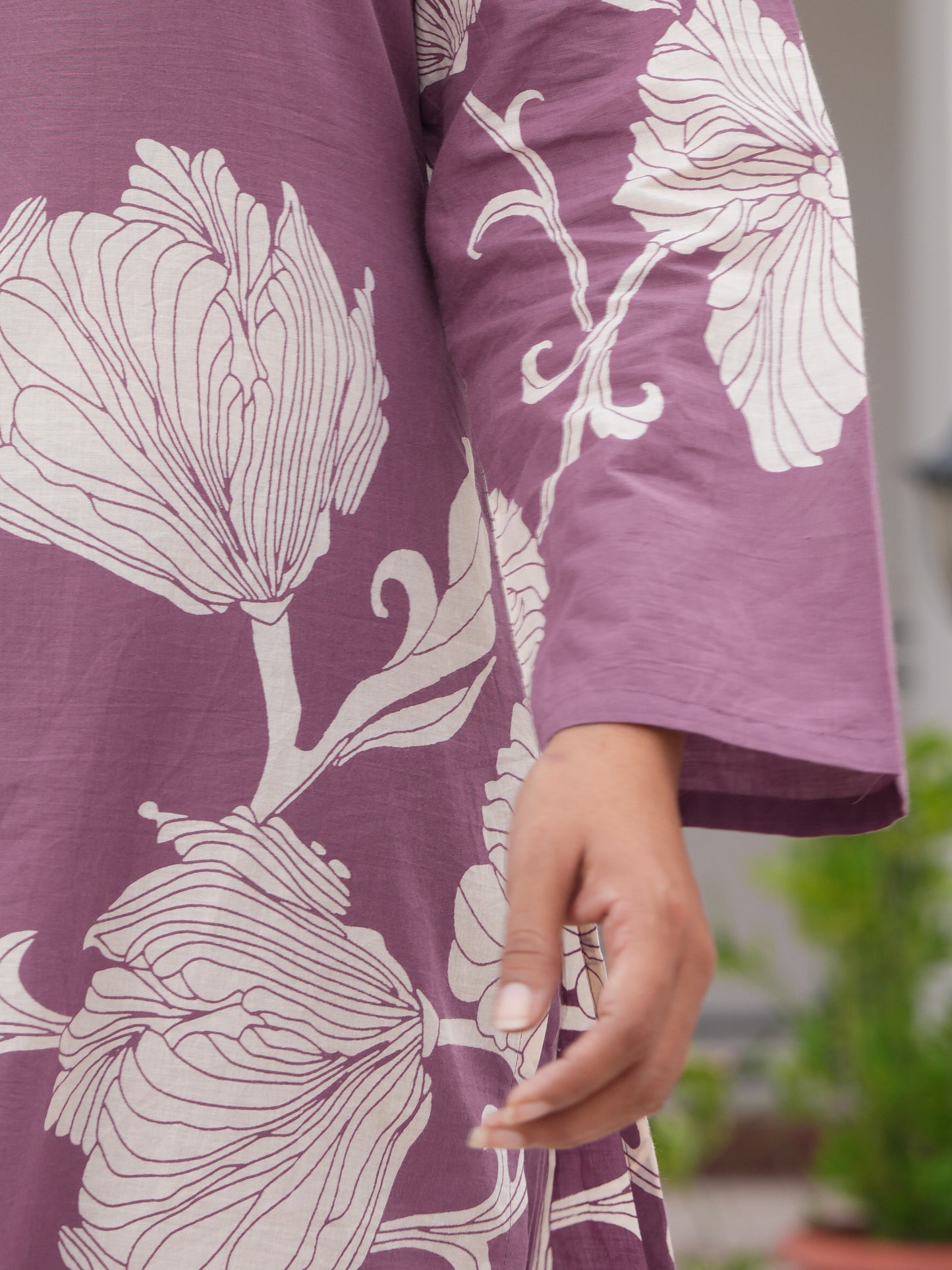 Soft Cotton Placement Print Straight Purple Coord