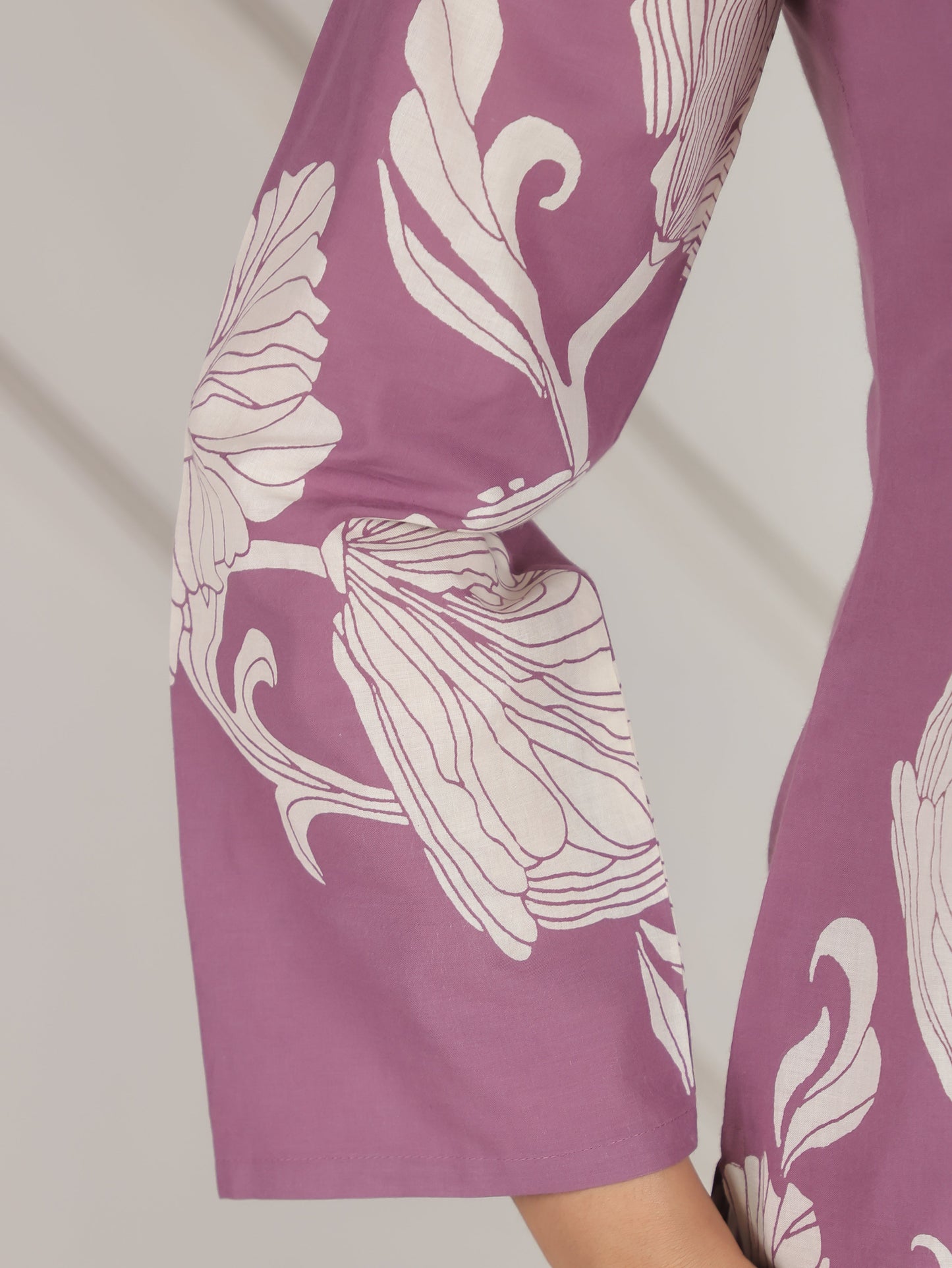 Soft Cotton Placement Print Straight Purple Coord