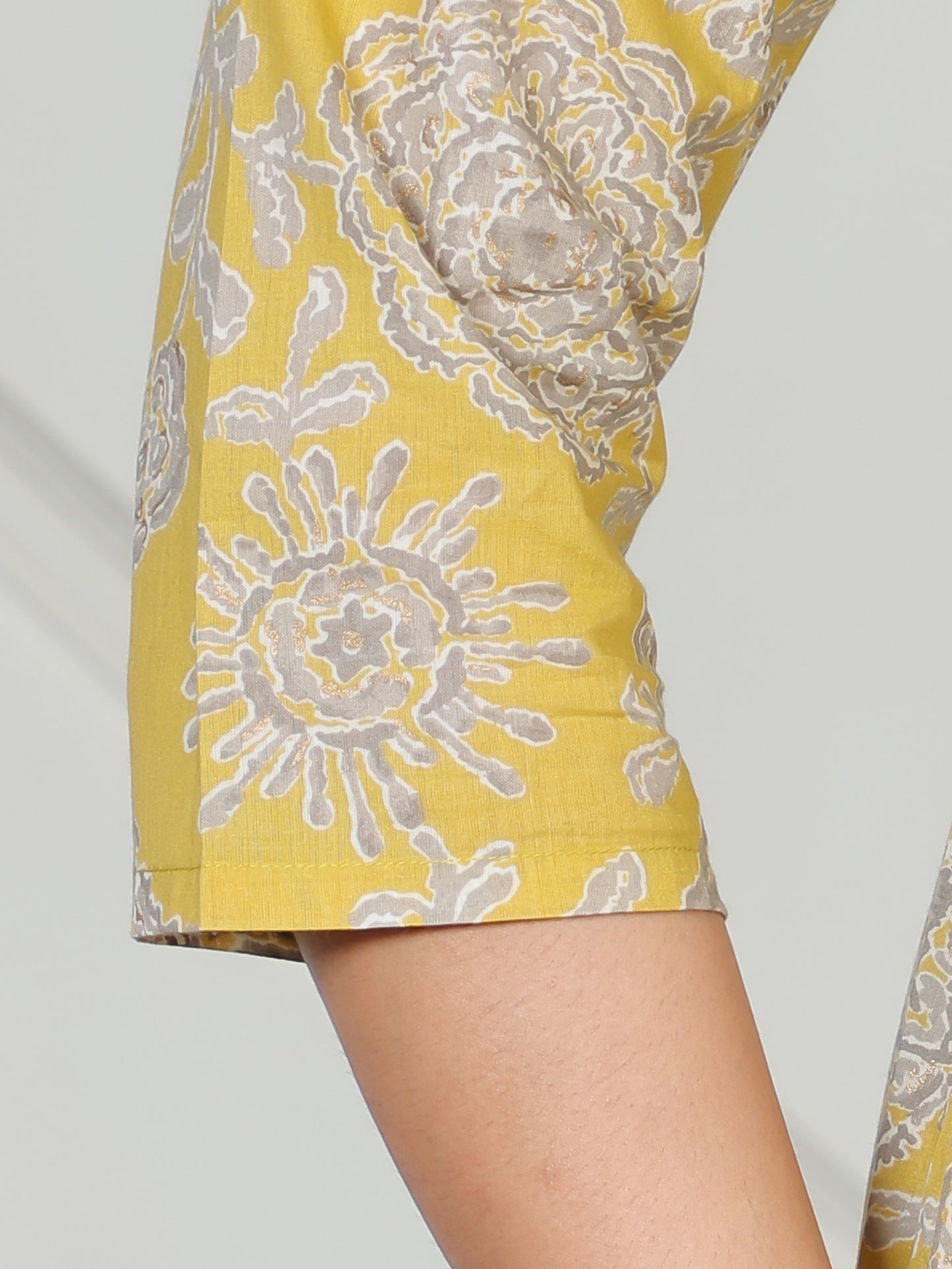 Soft Cotton Floral Angrakha Yellow Dress