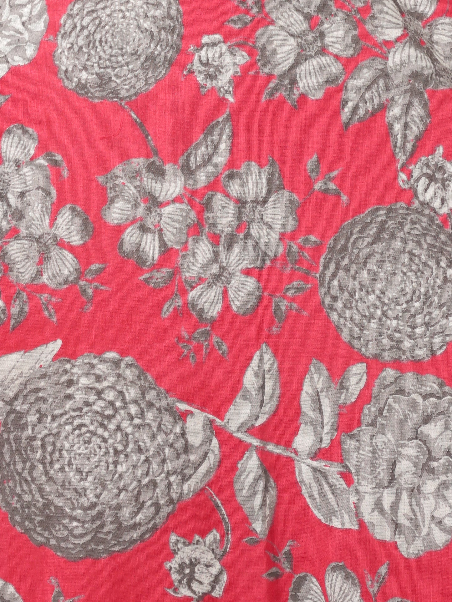 Linen Cotton Floral Anarkali Red Dress