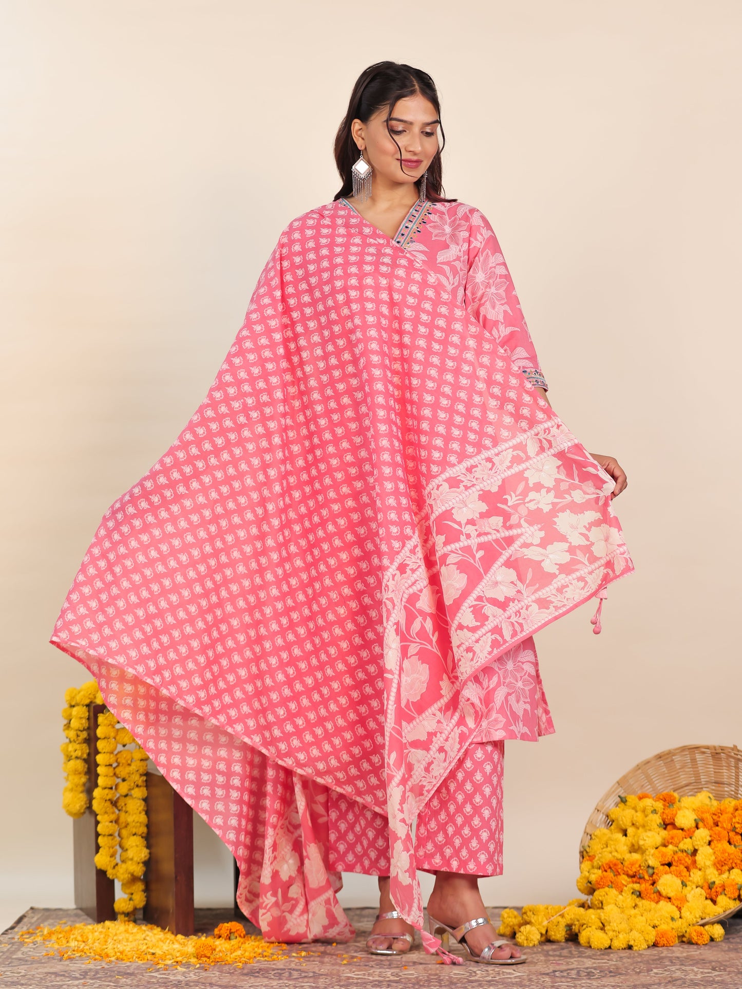 Cotton Voile Floral Peach Dupatta