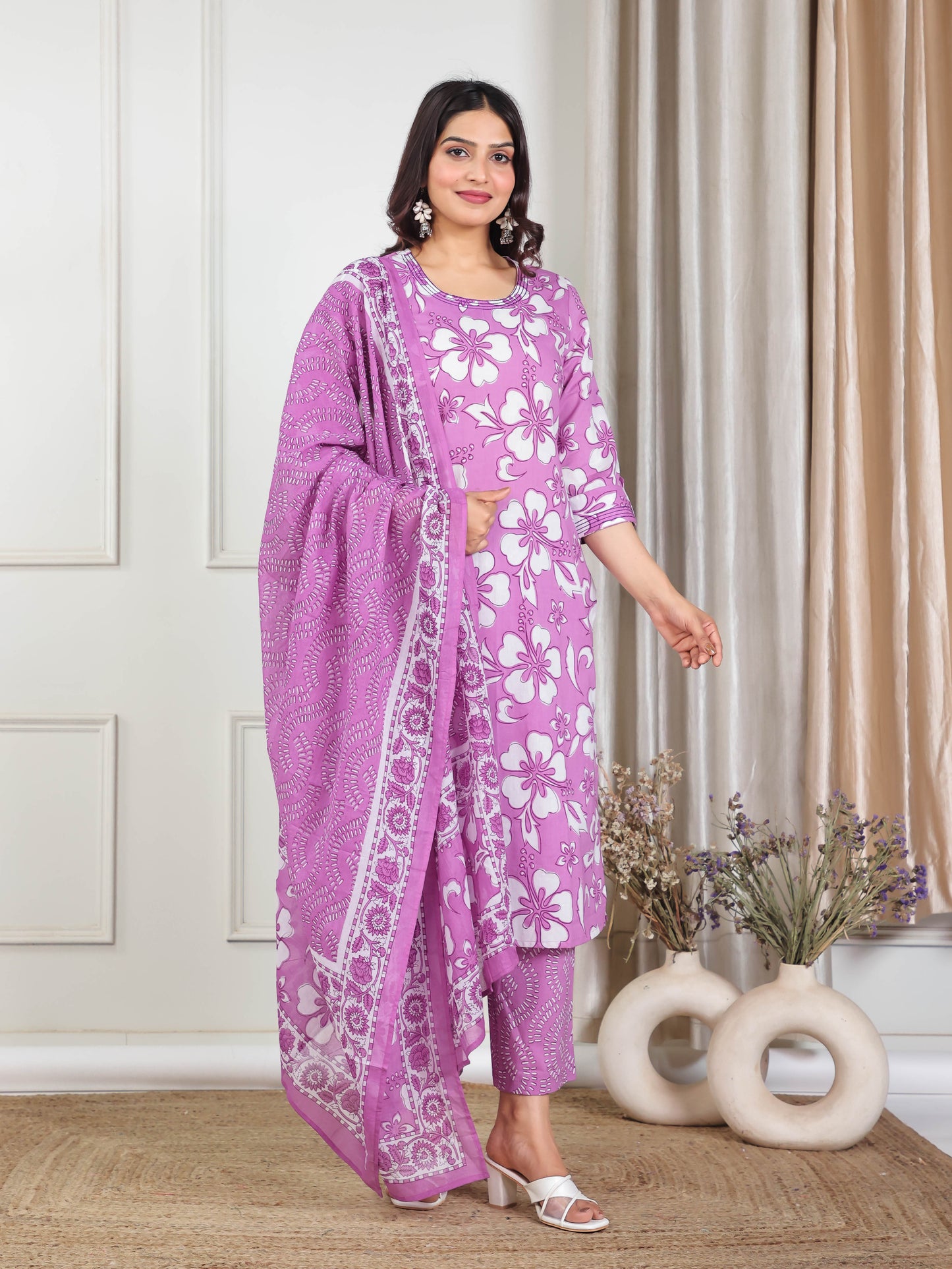Cotton Voile Abstract Purple Dupatta
