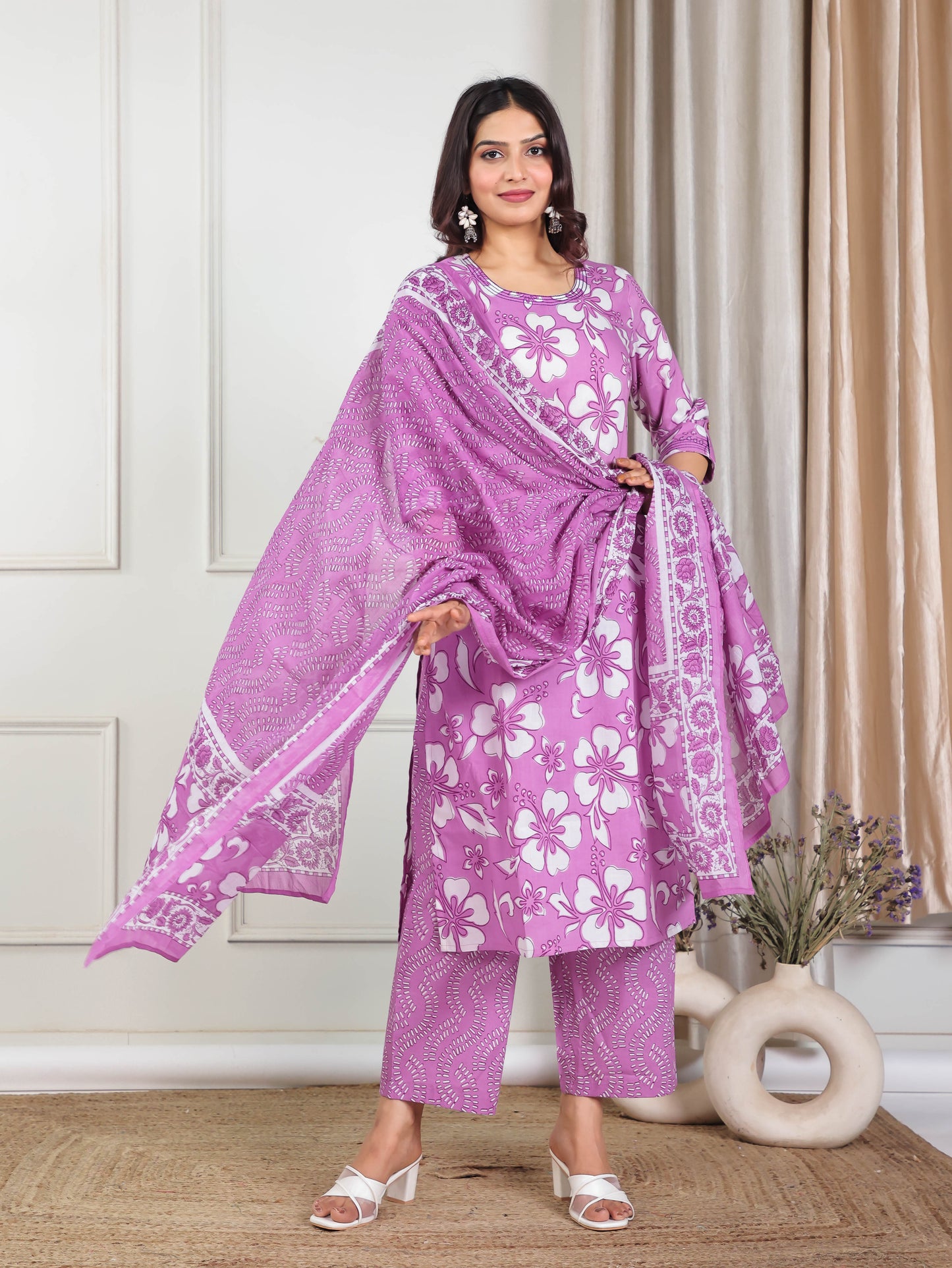 Cotton Voile Abstract Purple Dupatta