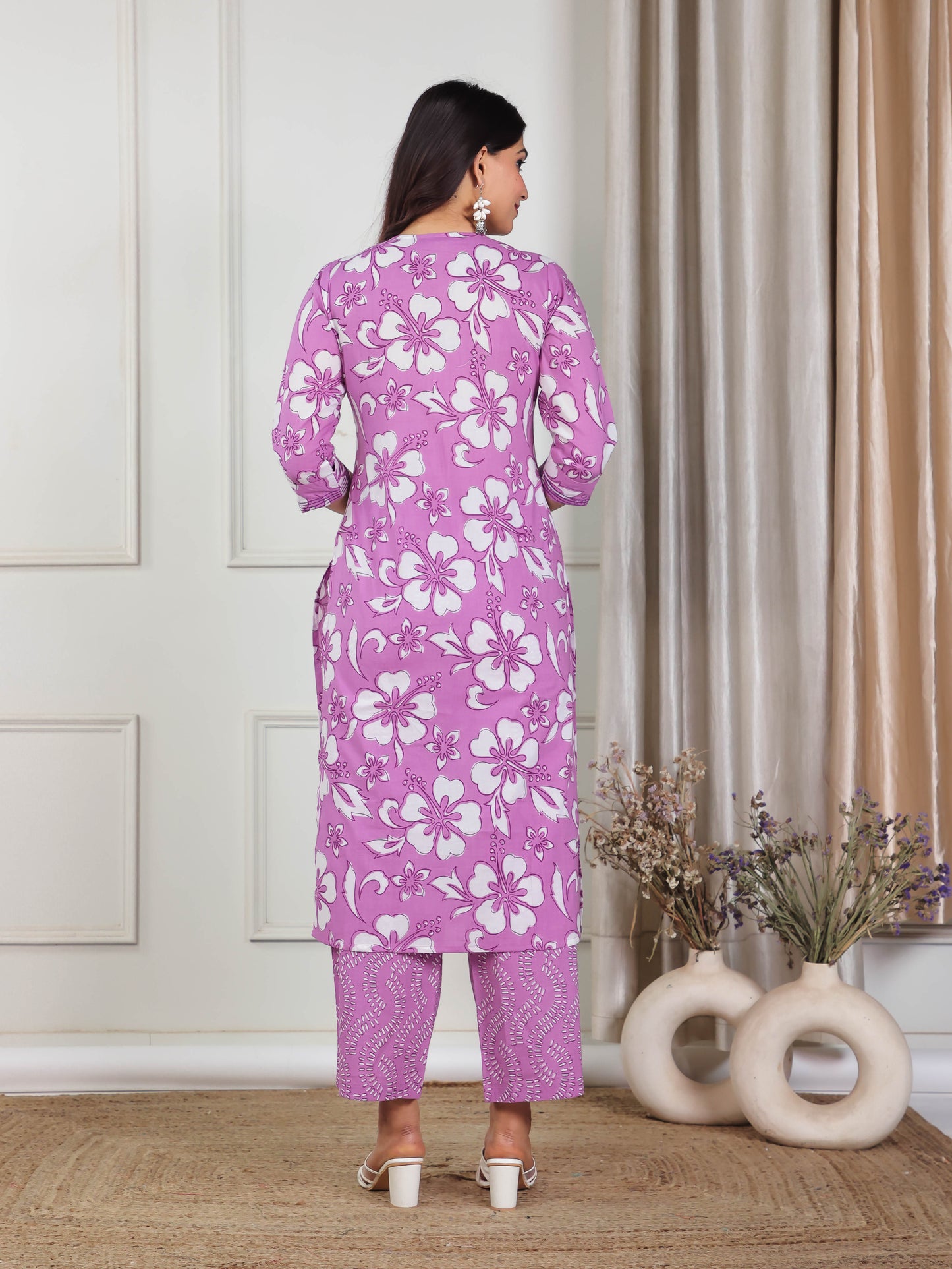 Embroidered Soft Cotton Floral Straight Purple Kurta