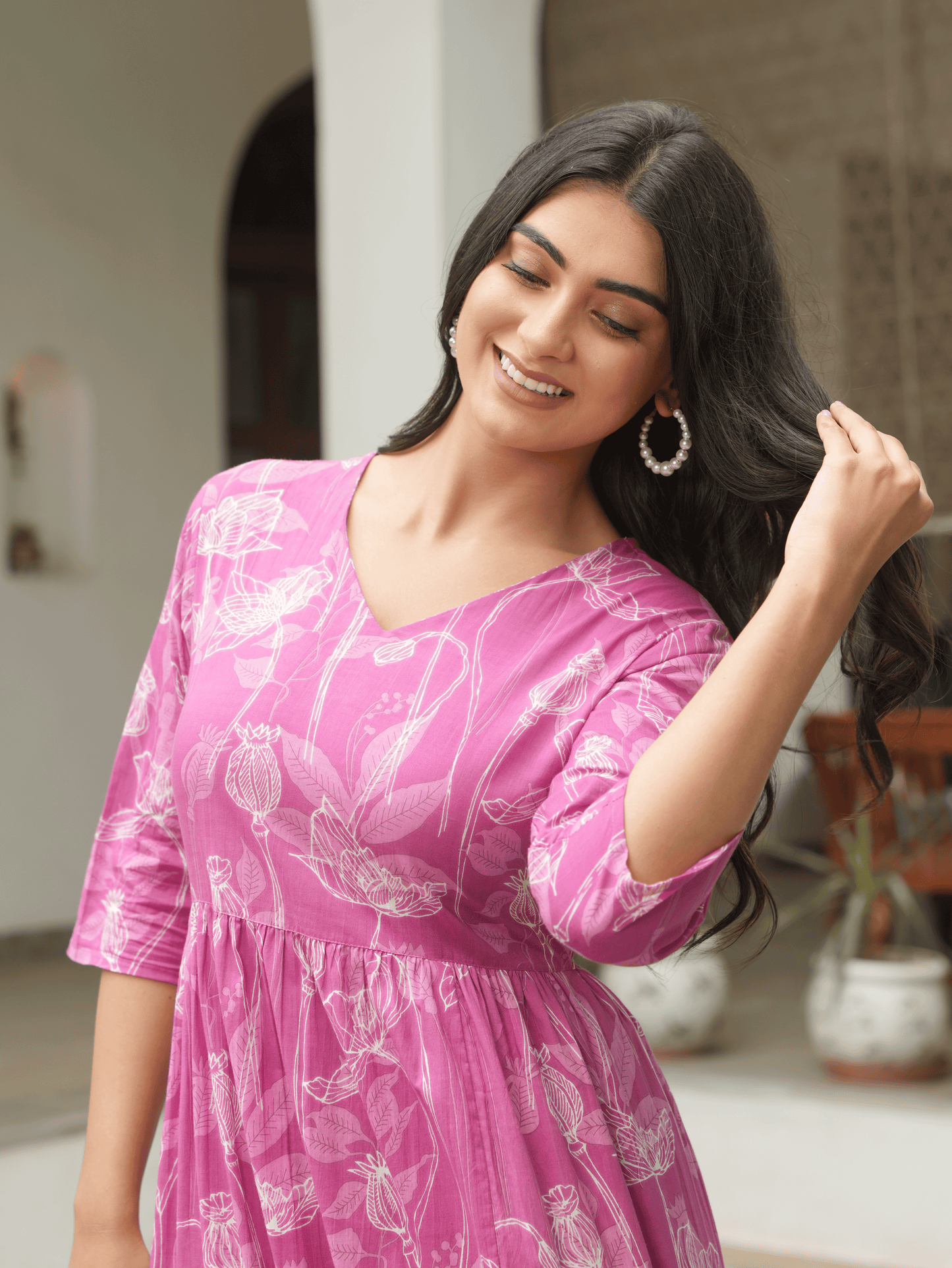 Soft Cotton Abstract Tiered Purple Dress