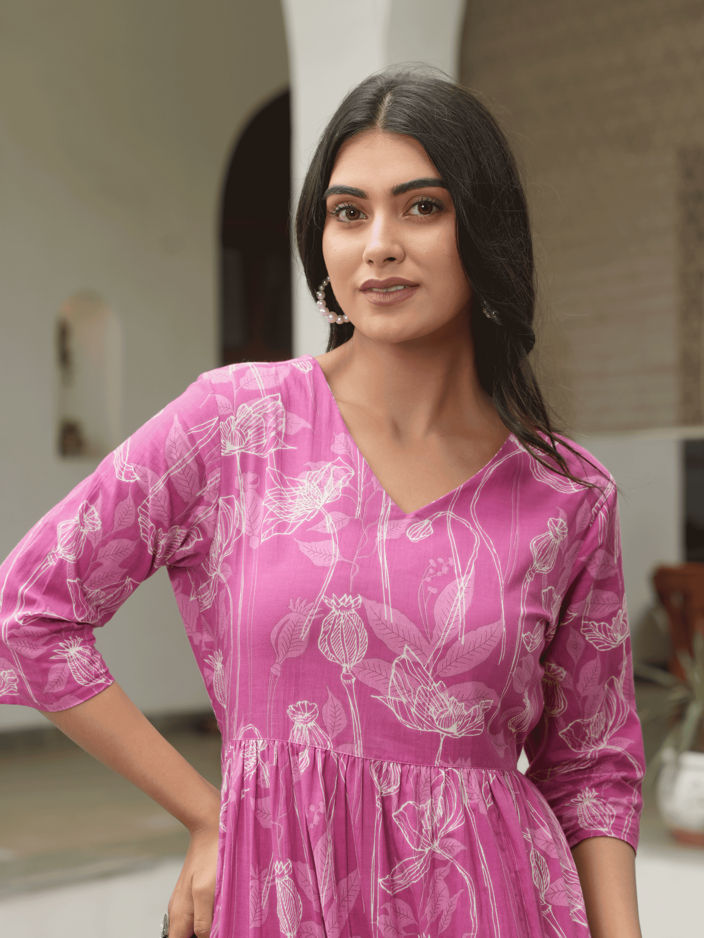 Soft Cotton Abstract Tiered Purple Dress