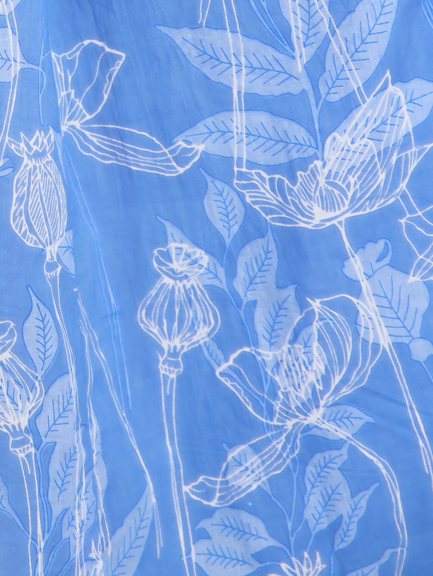 Embroidered Soft Cotton Abstract Gathered Blue Dress