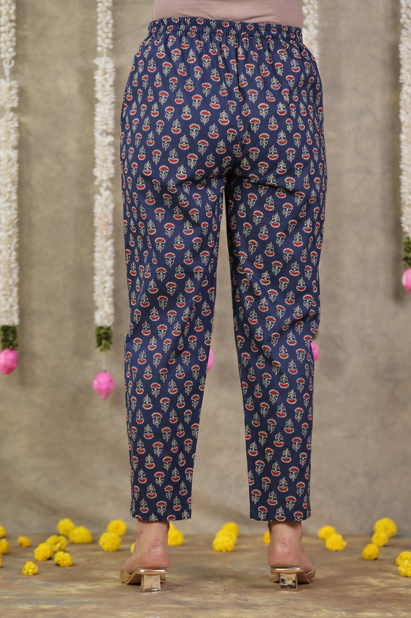 Soft Cotton Geometric Blue Tapered Trousers