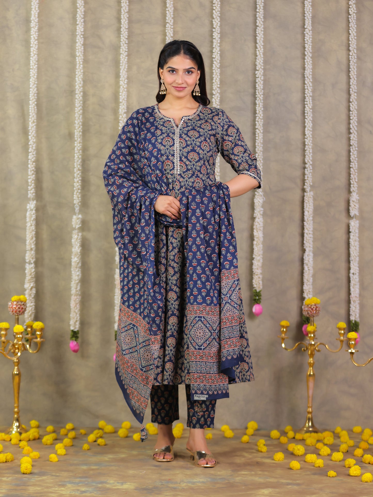 Cotton Voile Geometric Blue Dupatta