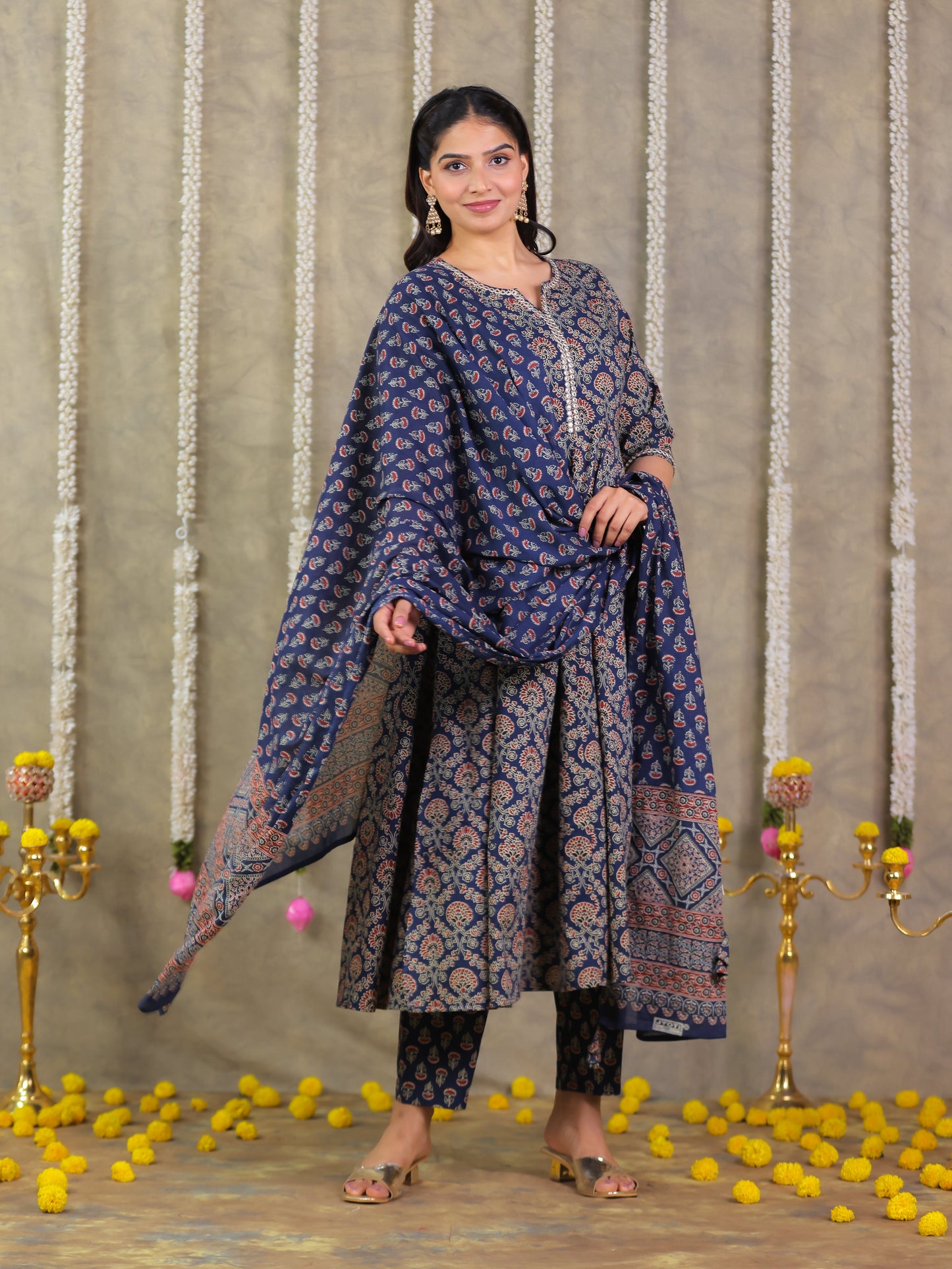 Cotton Voile Geometric Blue Dupatta