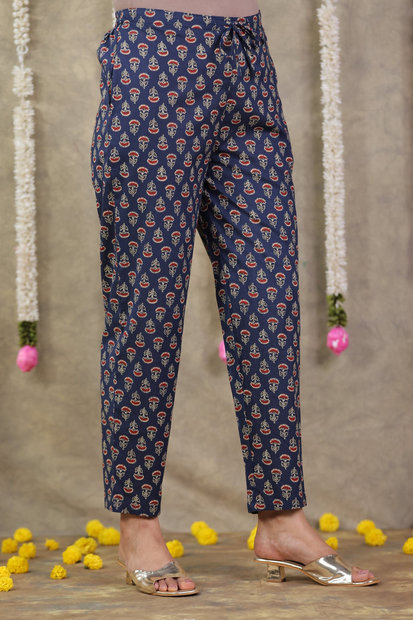 Embroidered Soft Cotton Geometric Anarkali Blue Kurta