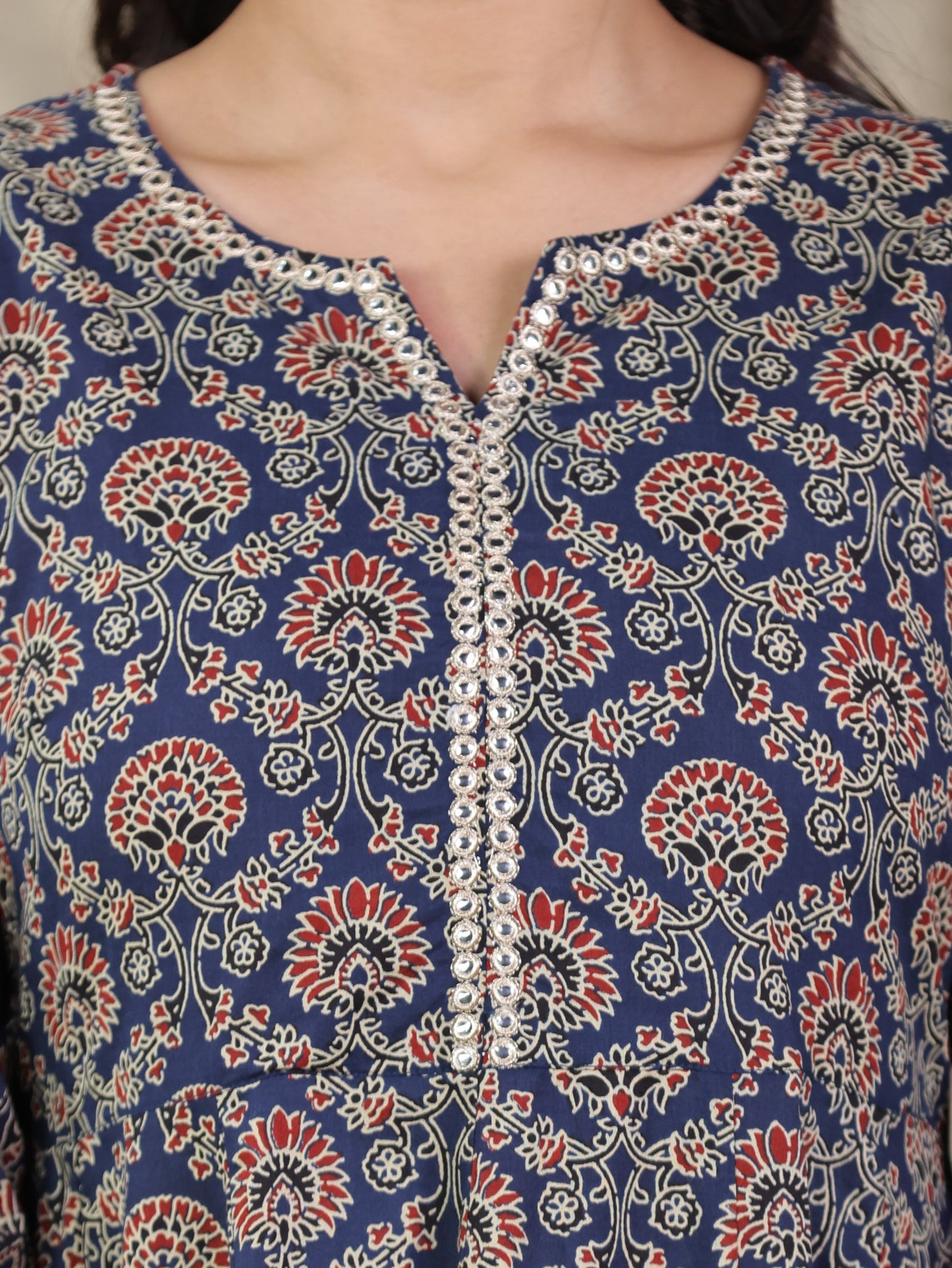 Embroidered Soft Cotton Geometric Anarkali Blue Kurta