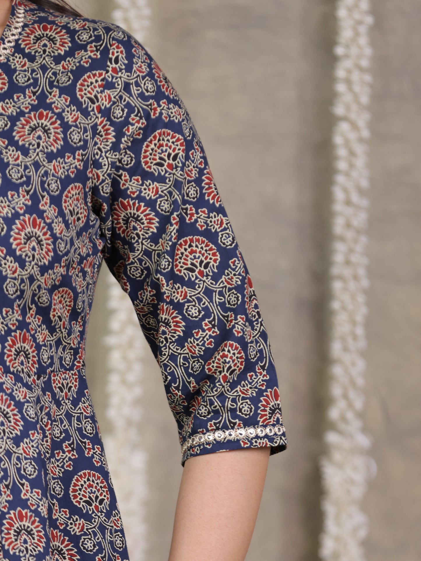 Embroidered Soft Cotton Geometric Anarkali Blue Kurta