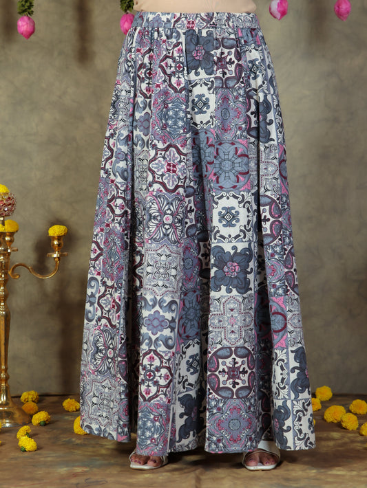 Linen Cotton Geometric Off White Skirt