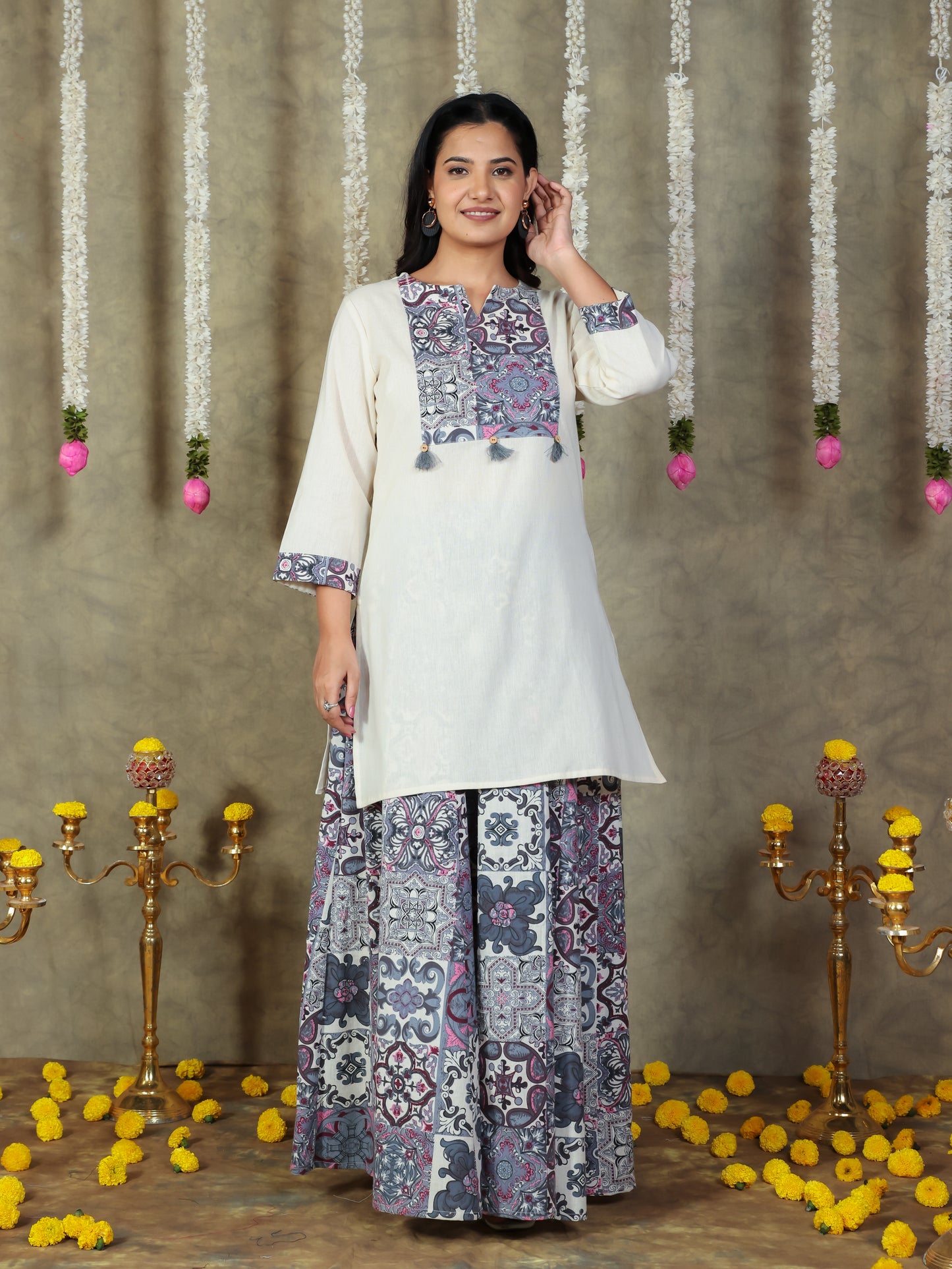 Linen Cotton Solid Straight Off White Kurta