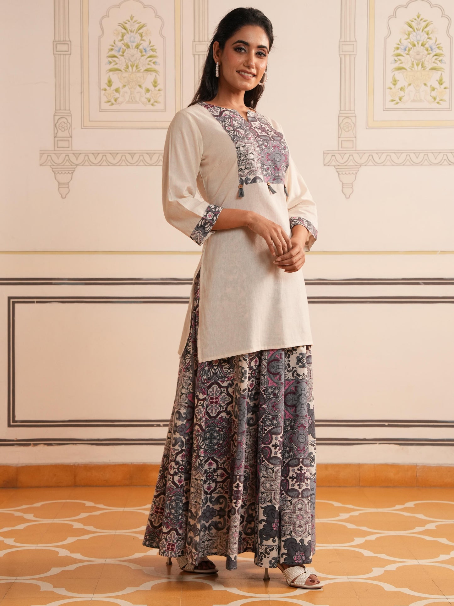 Linen Cotton Solid Straight Off White Kurta