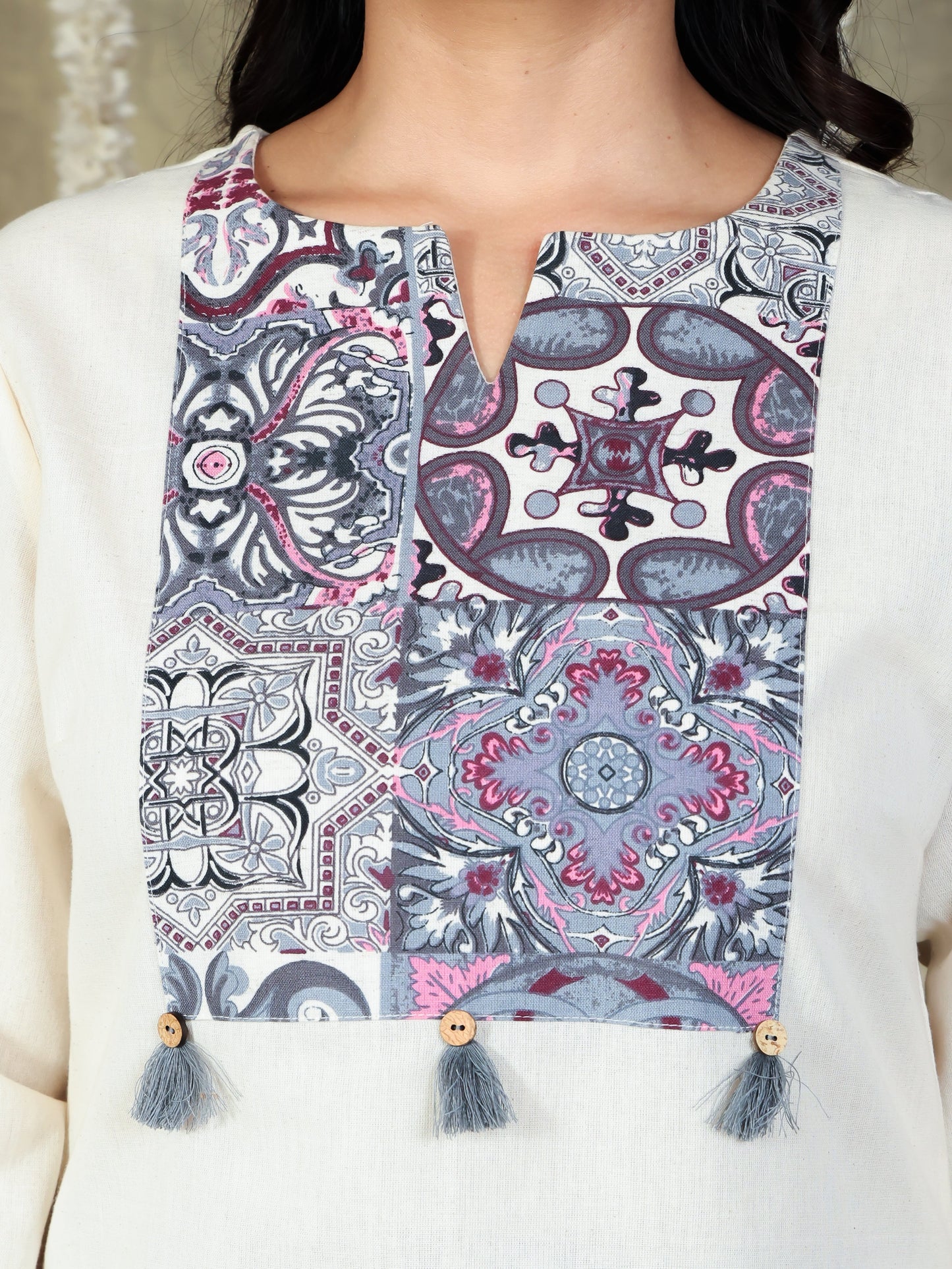 Linen Cotton Solid Straight Off White Kurta