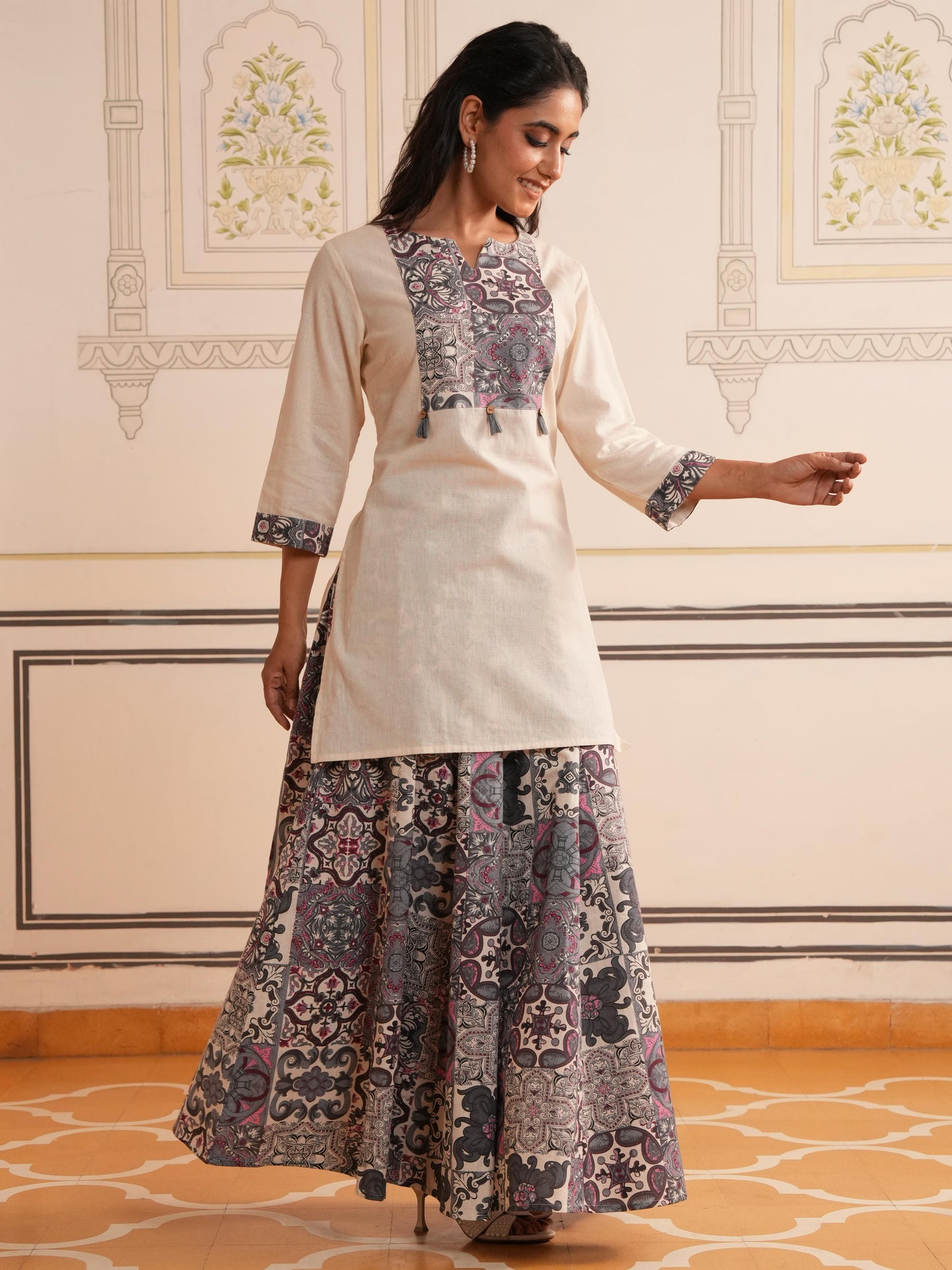 Linen Cotton Solid Straight Off White Kurta