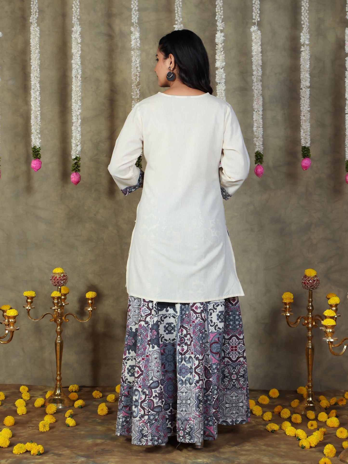Linen Cotton Solid Straight Off White Kurta