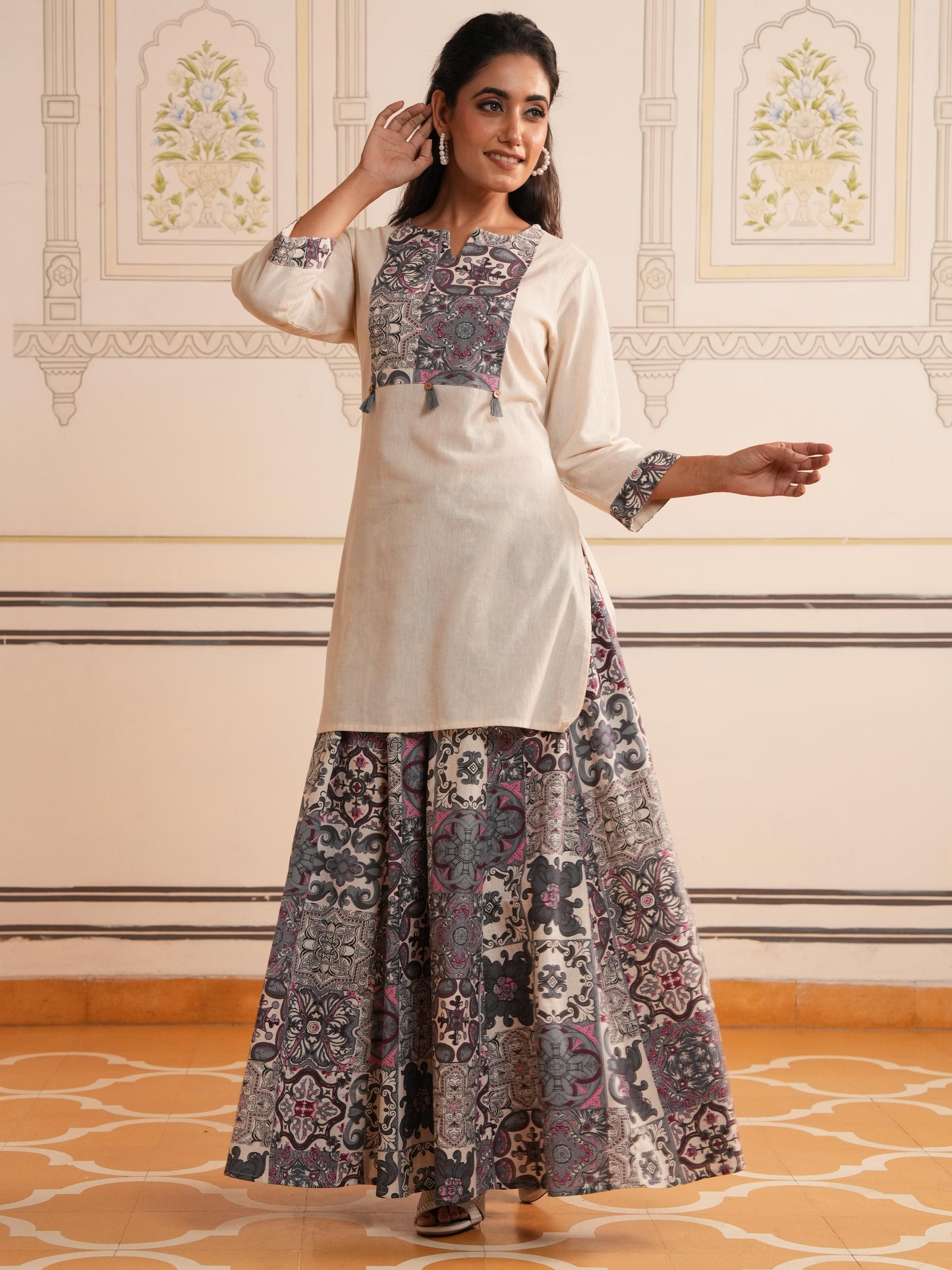 Linen Cotton Solid Straight Off White Kurta