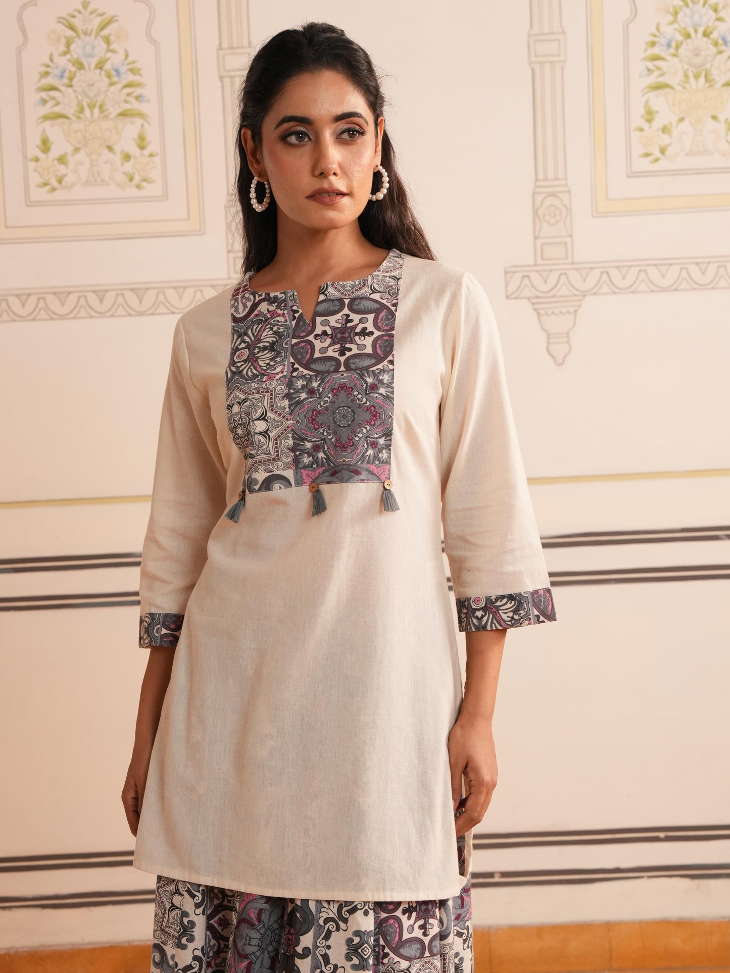 Linen Cotton Solid Straight Off White Kurta