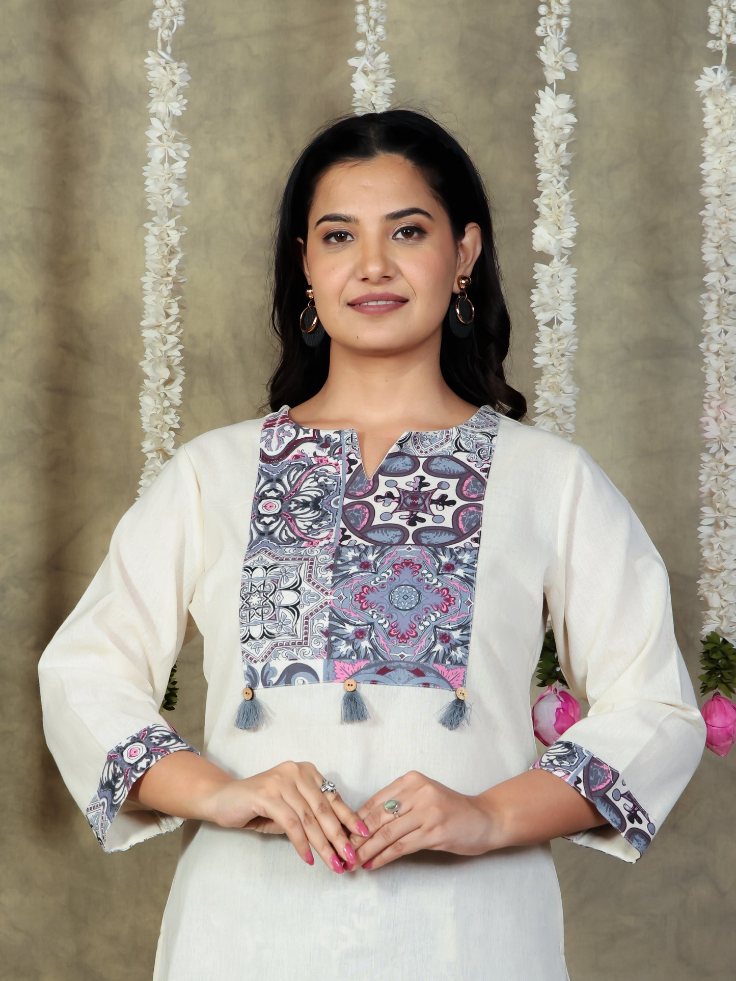 Linen Cotton Solid Straight Off White Kurta