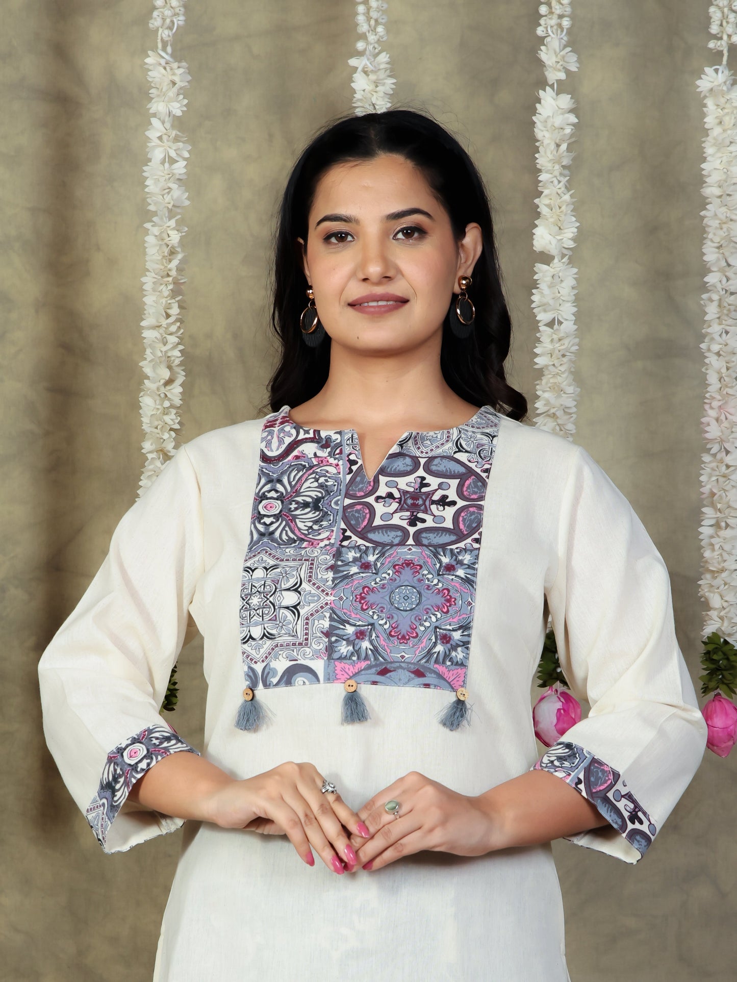 Linen Cotton Solid Straight Off White Kurta