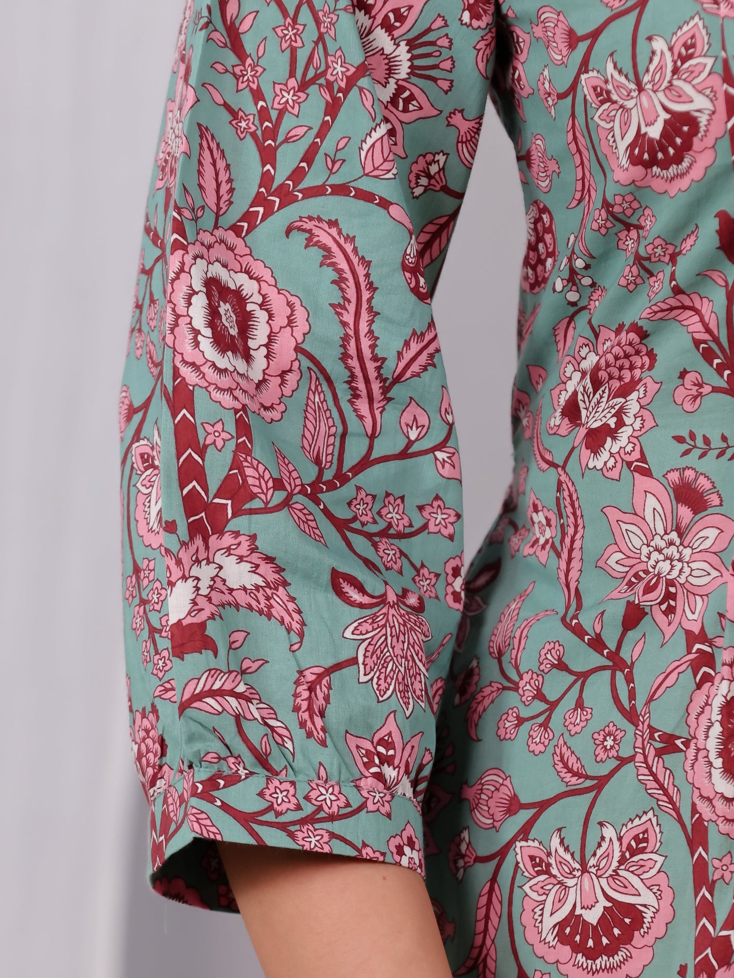 Soft Cotton Floral Flared Green Dress