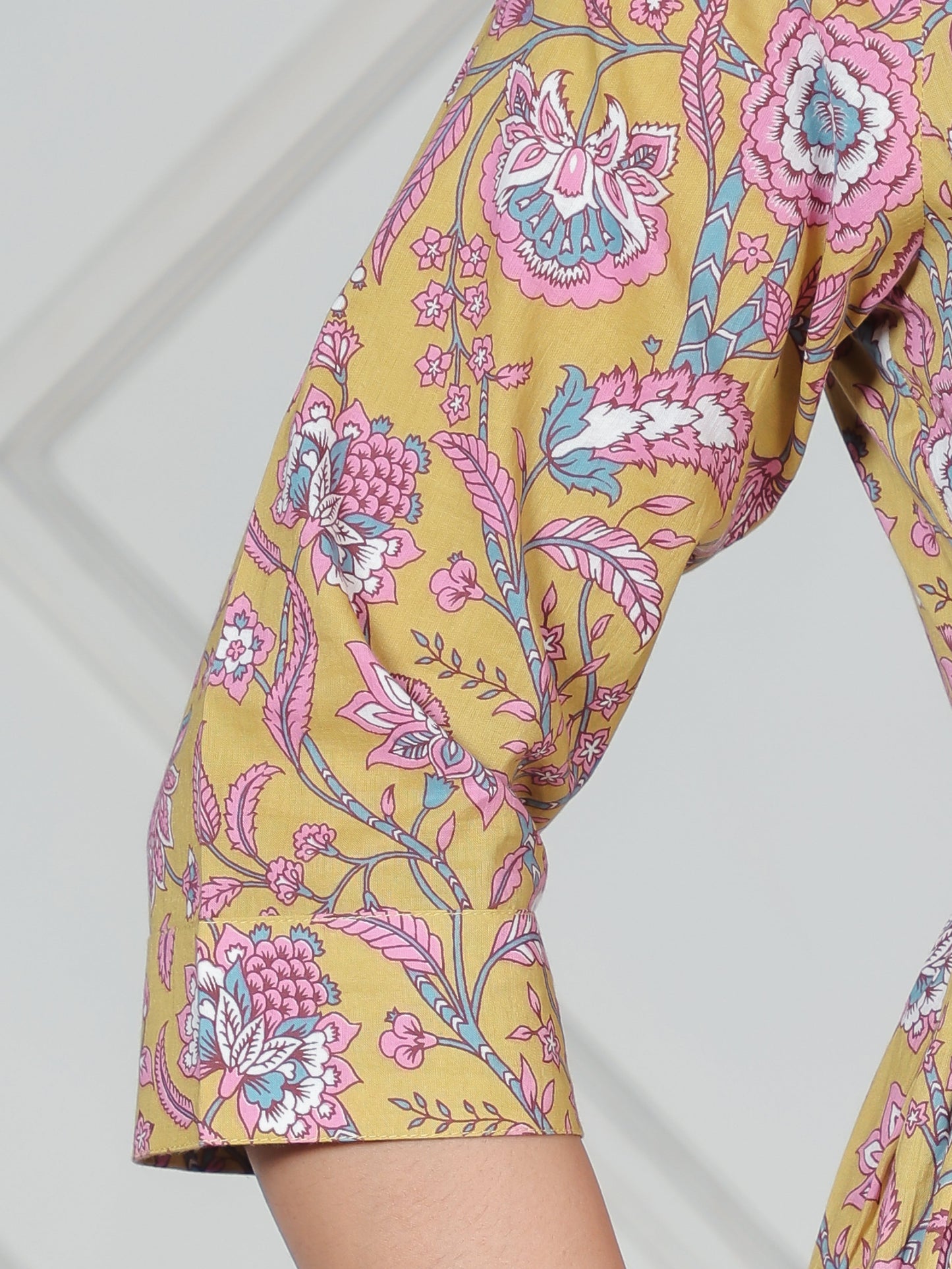 Soft Cotton Floral Gathered Yellow Dress