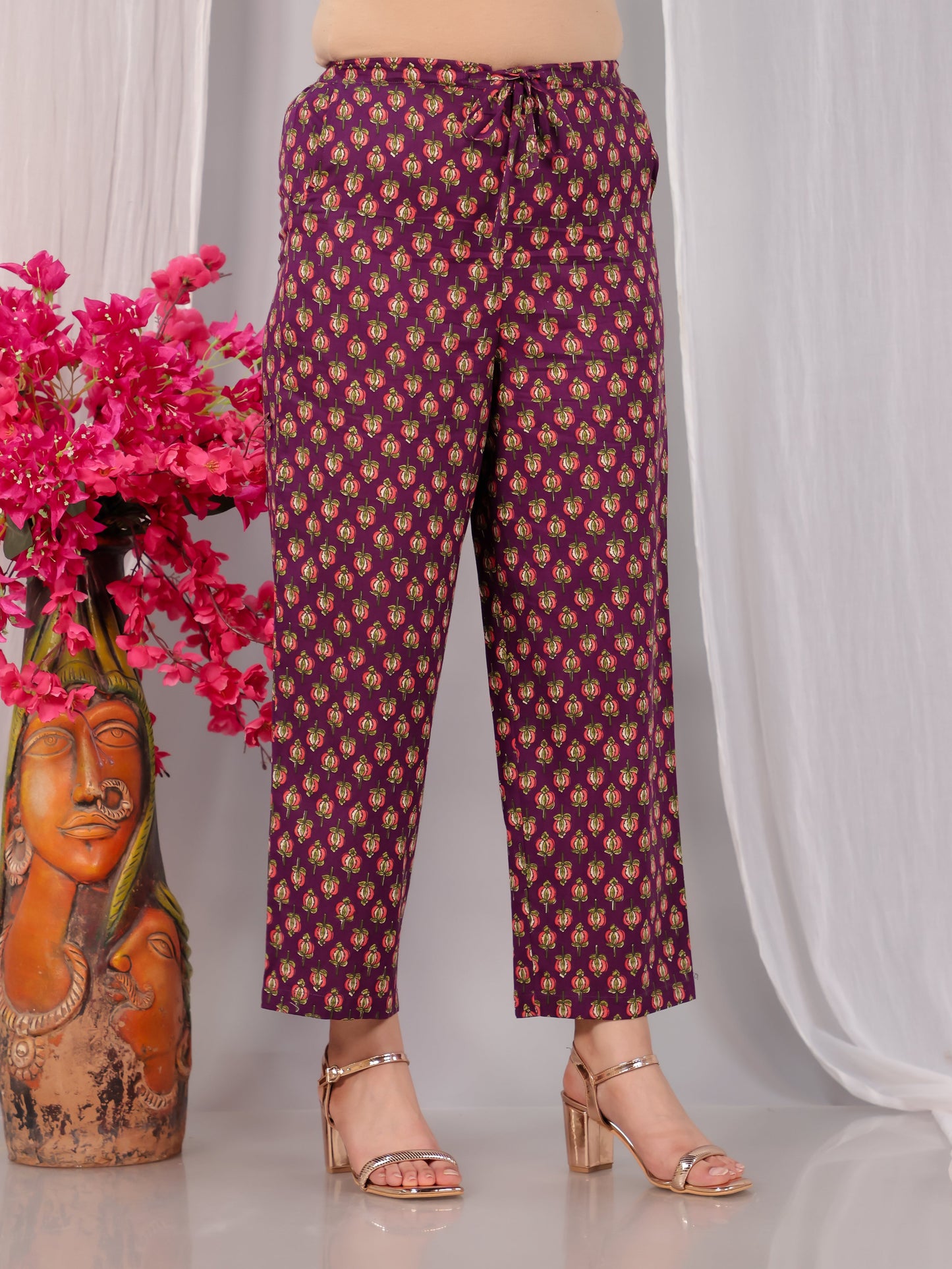 Embroidered Soft Cotton Floral Straight Wine Kurta