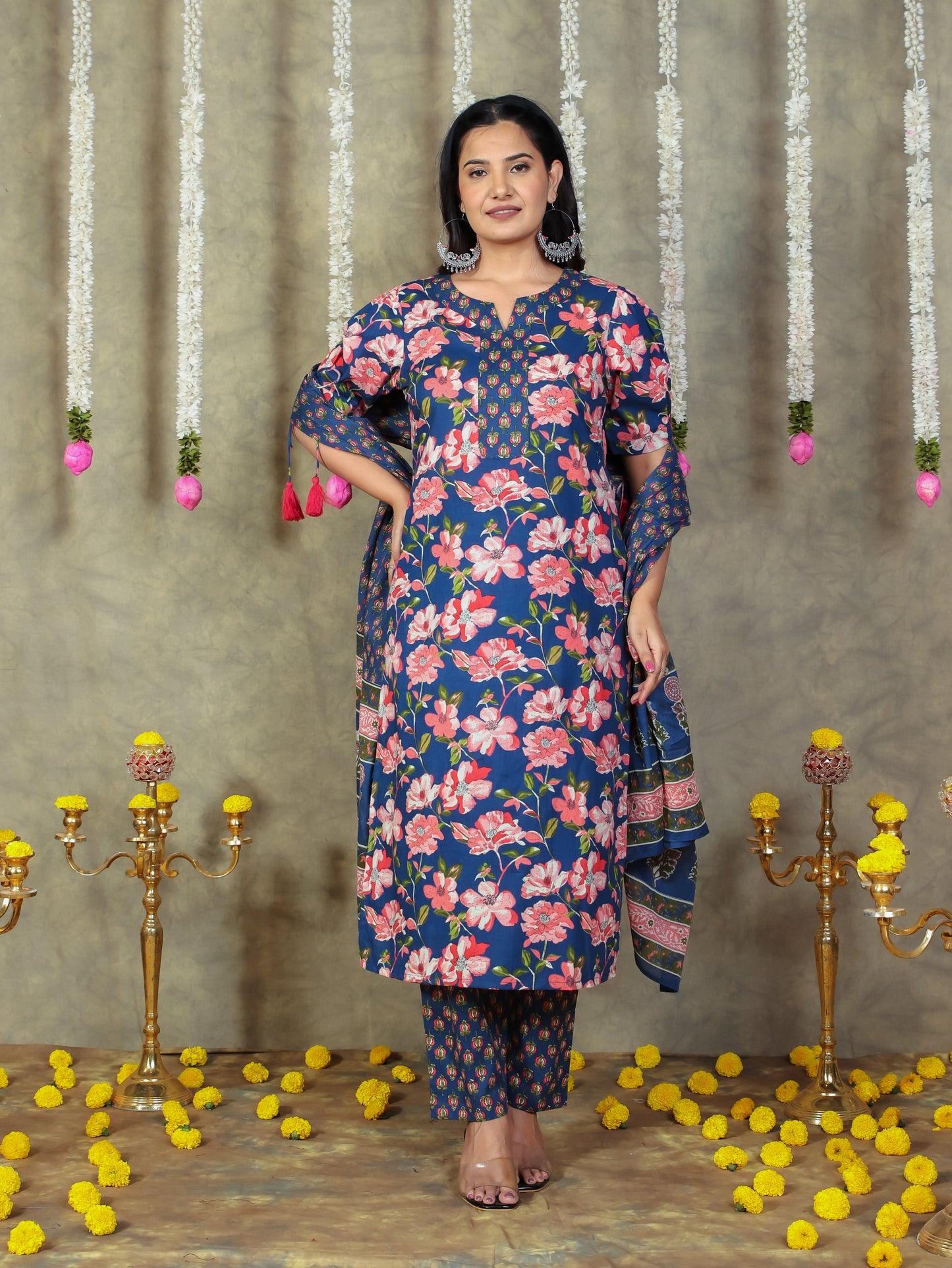 Cotton Voile Floral Blue Dupatta