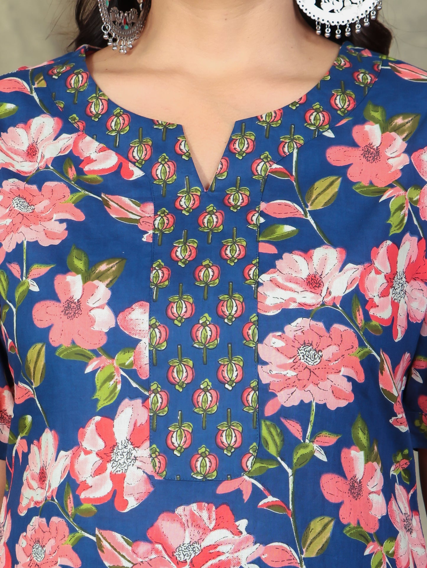 Soft Cotton Floral Straight Blue Kurta