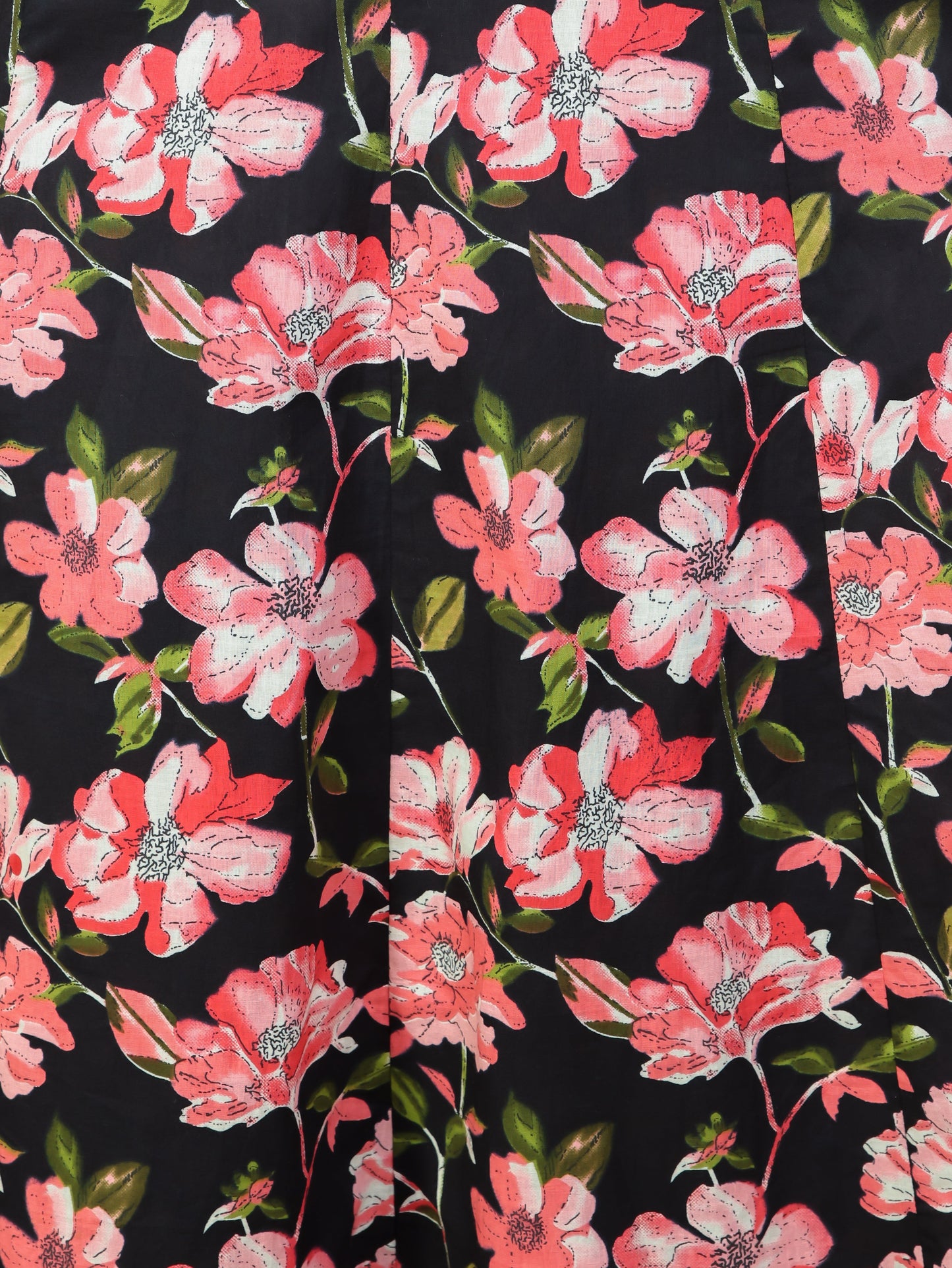 Soft Cotton Floral Flared Black Kurta