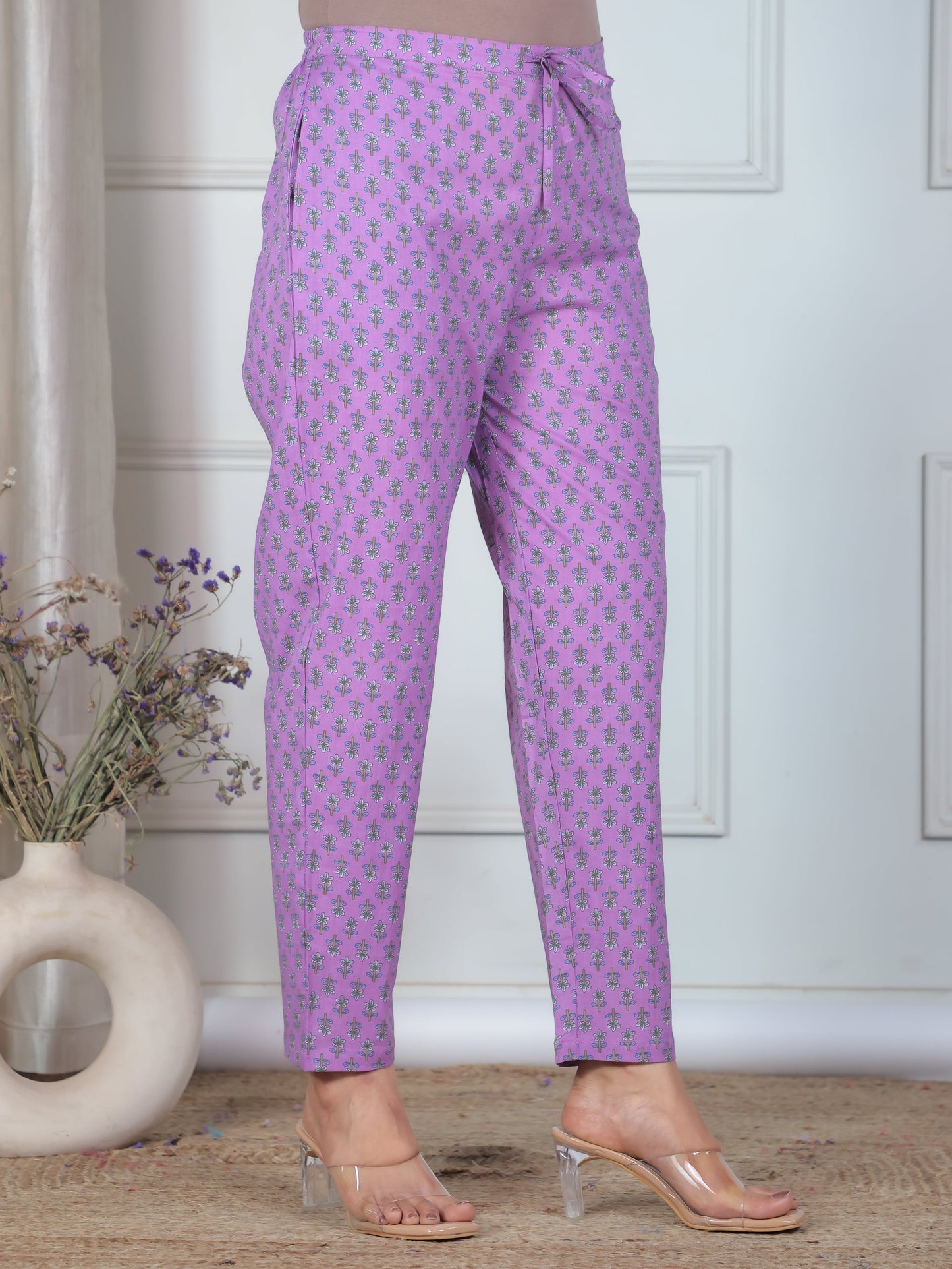 Soft Cotton Floral Straight Purple Kurta