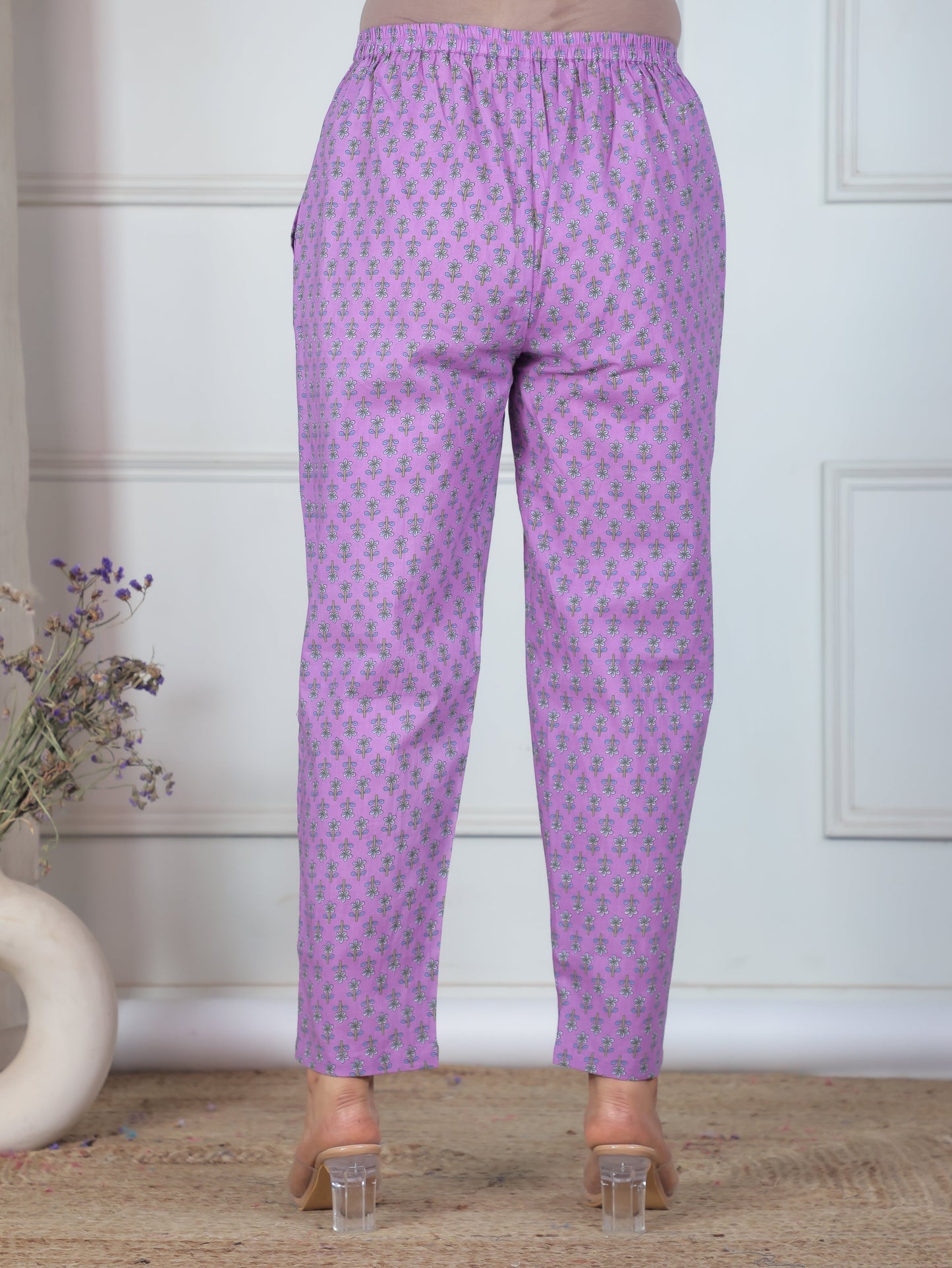 Soft Cotton Floral Straight Purple Kurta