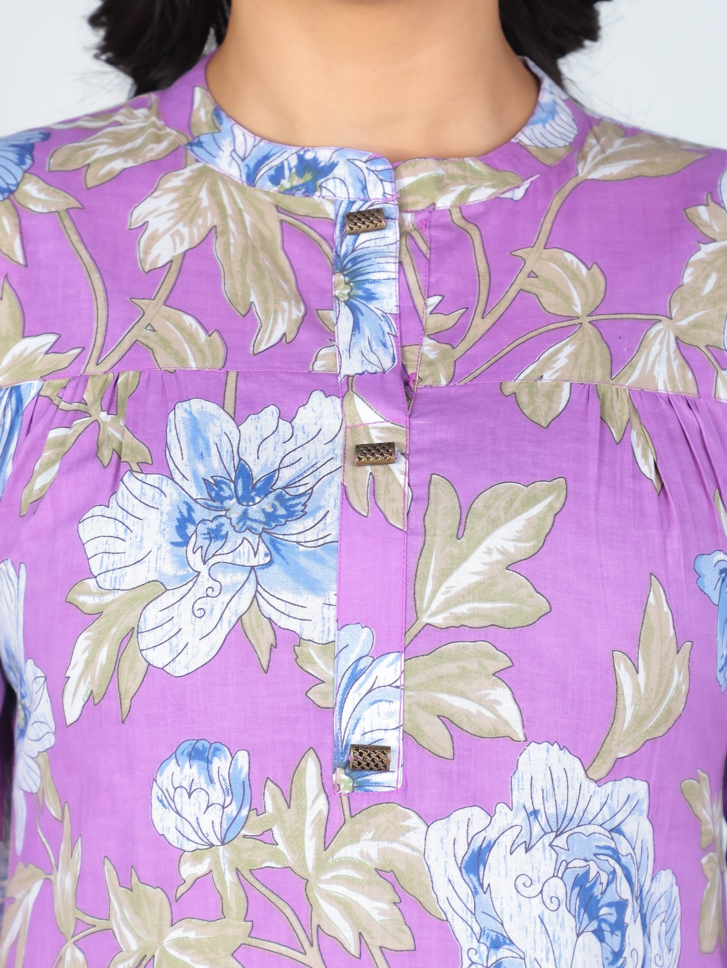 Soft Cotton Floral Straight Purple Kurta