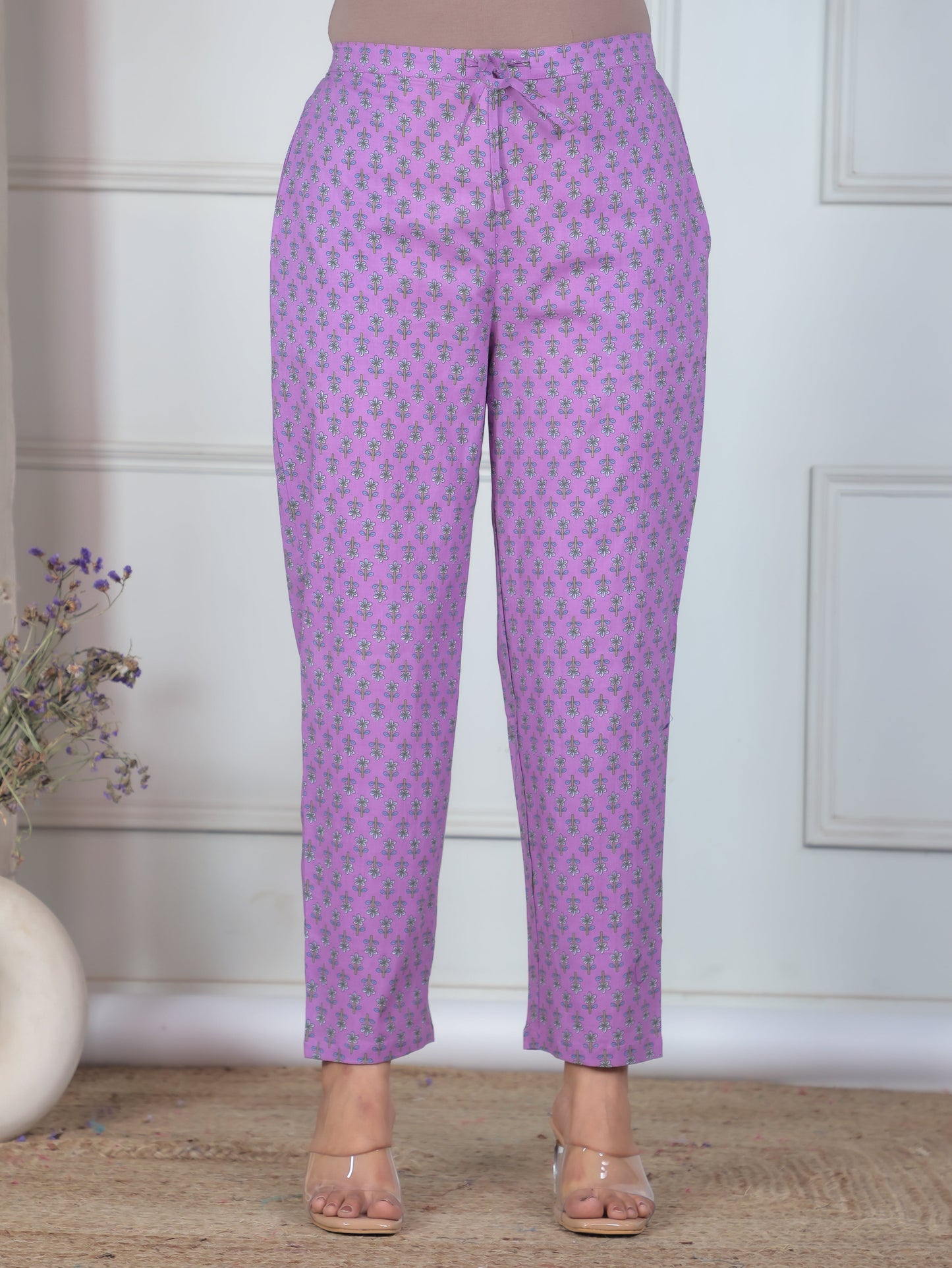 Soft Cotton Floral Straight Purple Kurta