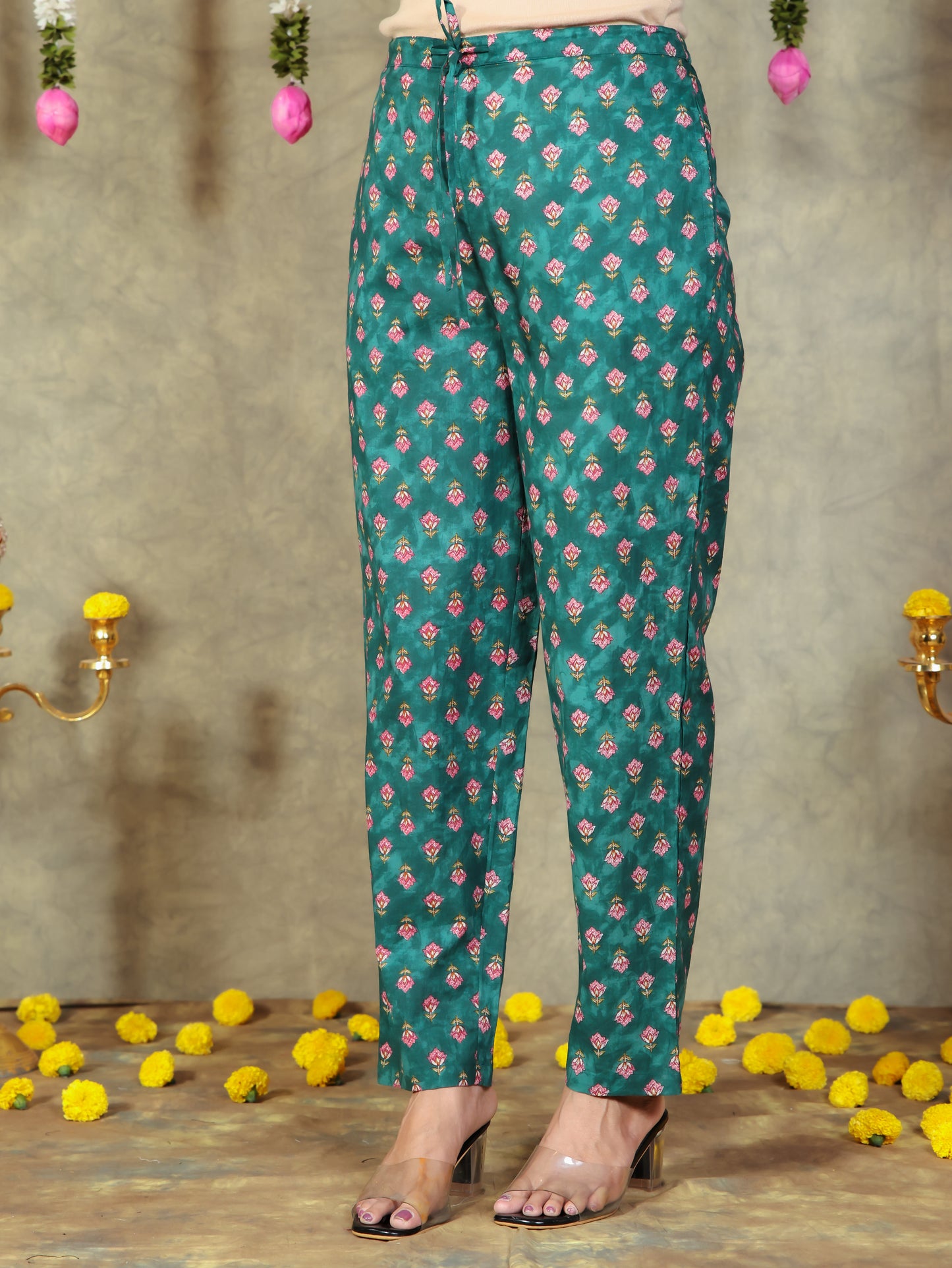 Soft Cotton Floral High Low Green Kurta