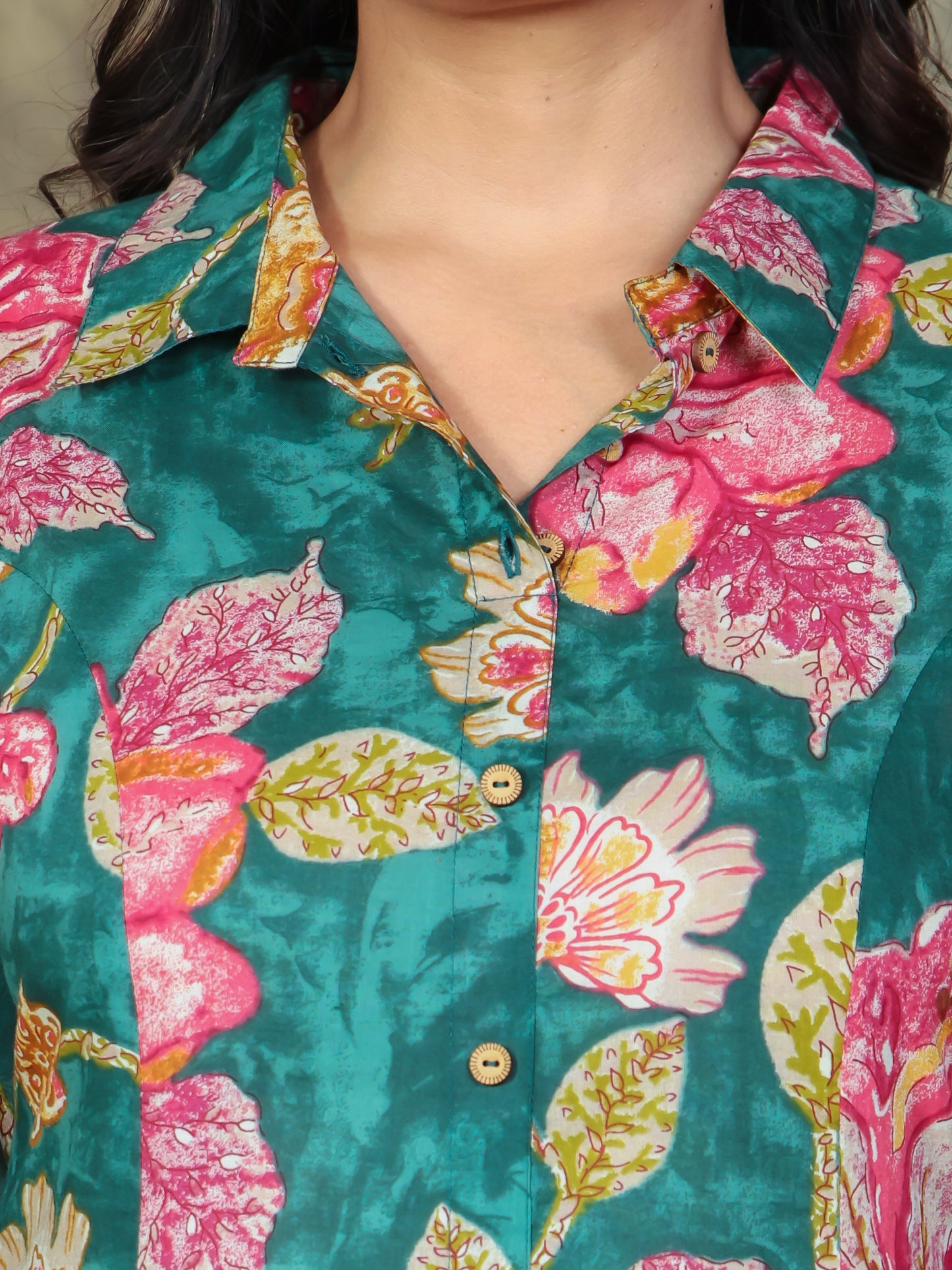 Soft Cotton Floral High Low Green Kurta