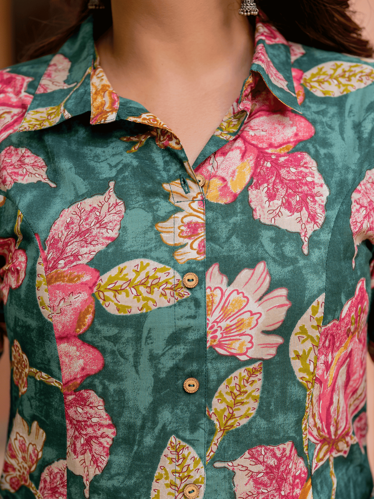 Soft Cotton Floral High Low Green Kurta