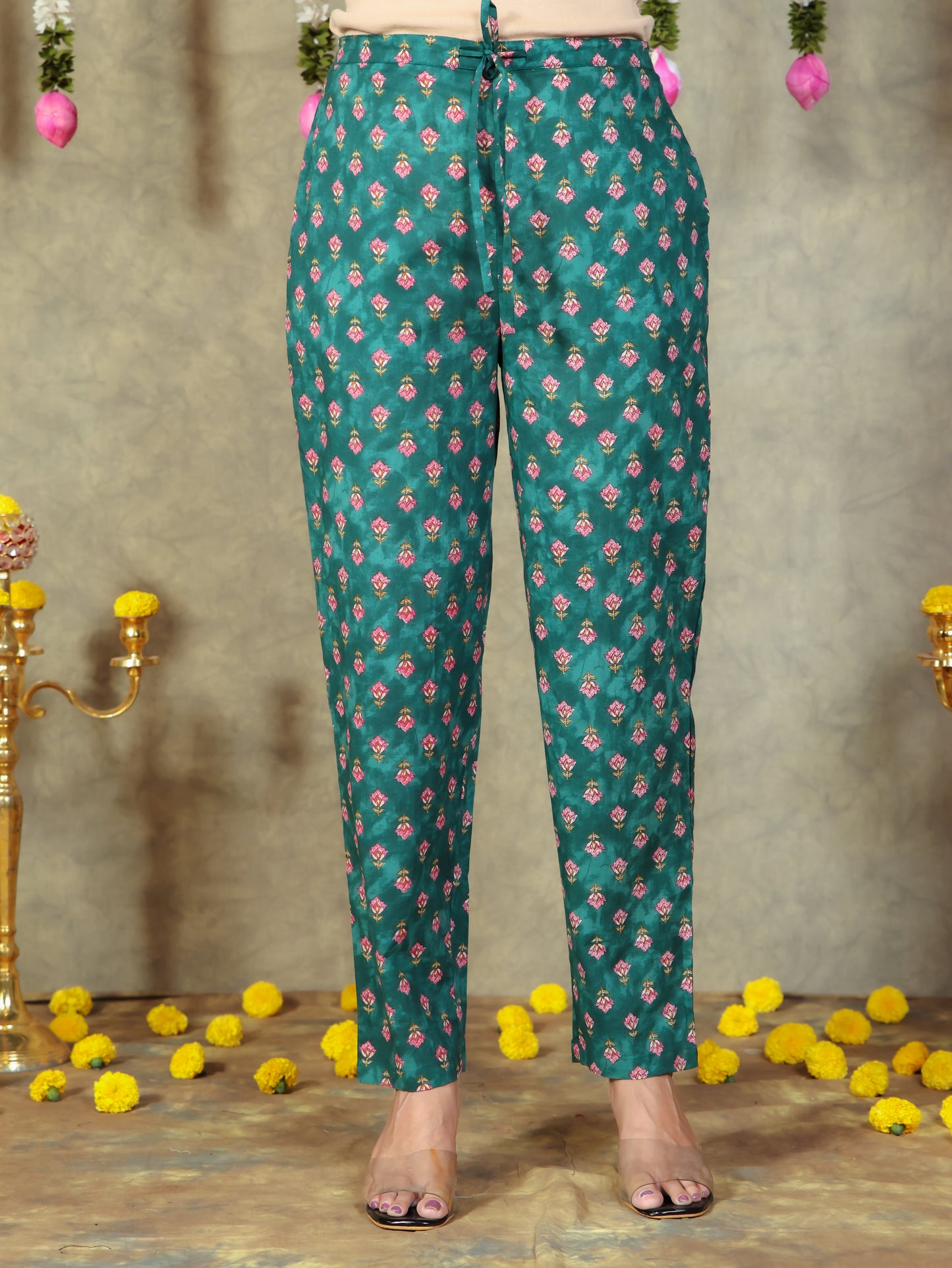 Soft Cotton Floral High Low Green Kurta
