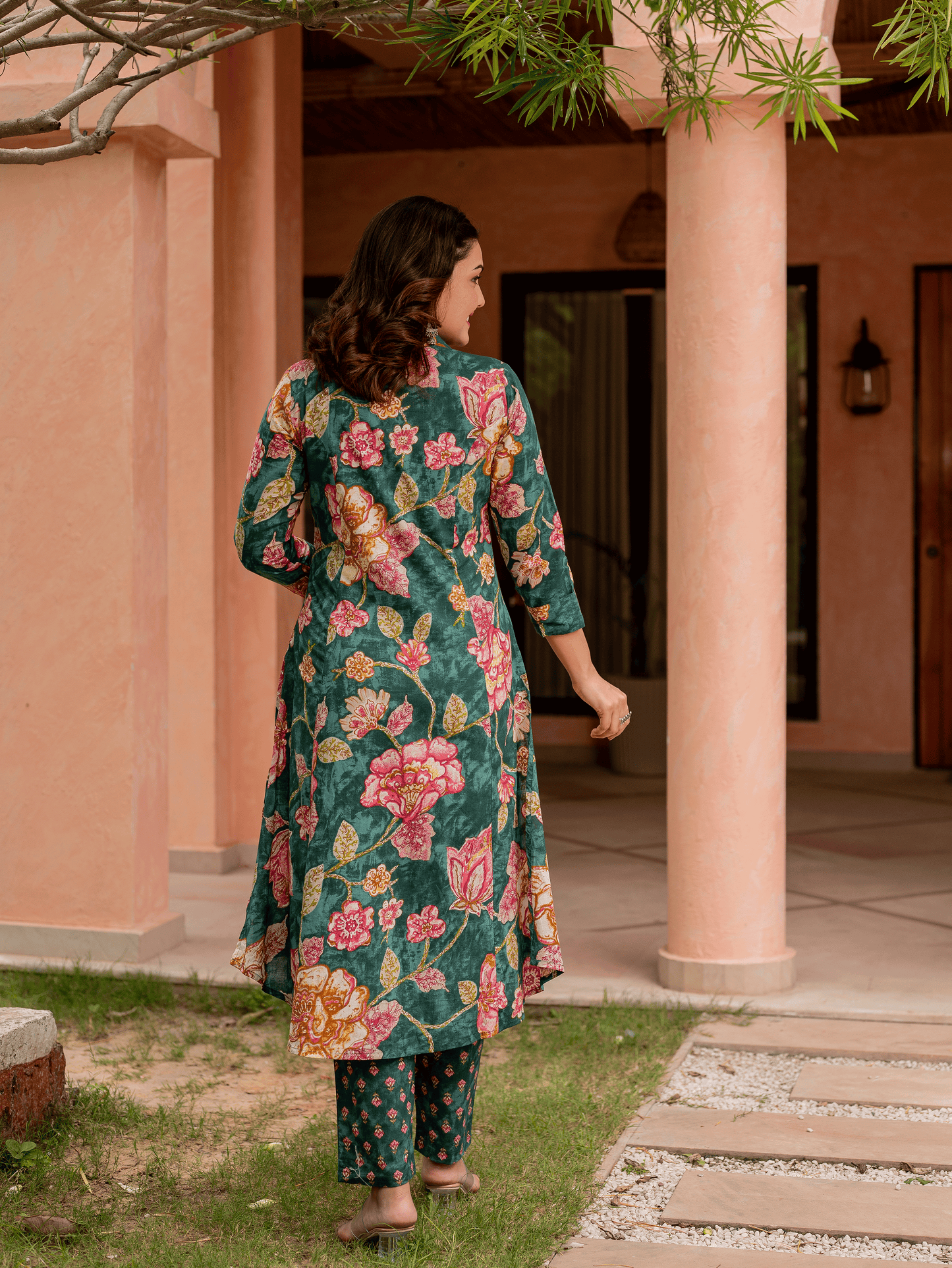 Soft Cotton Floral High Low Green Kurta