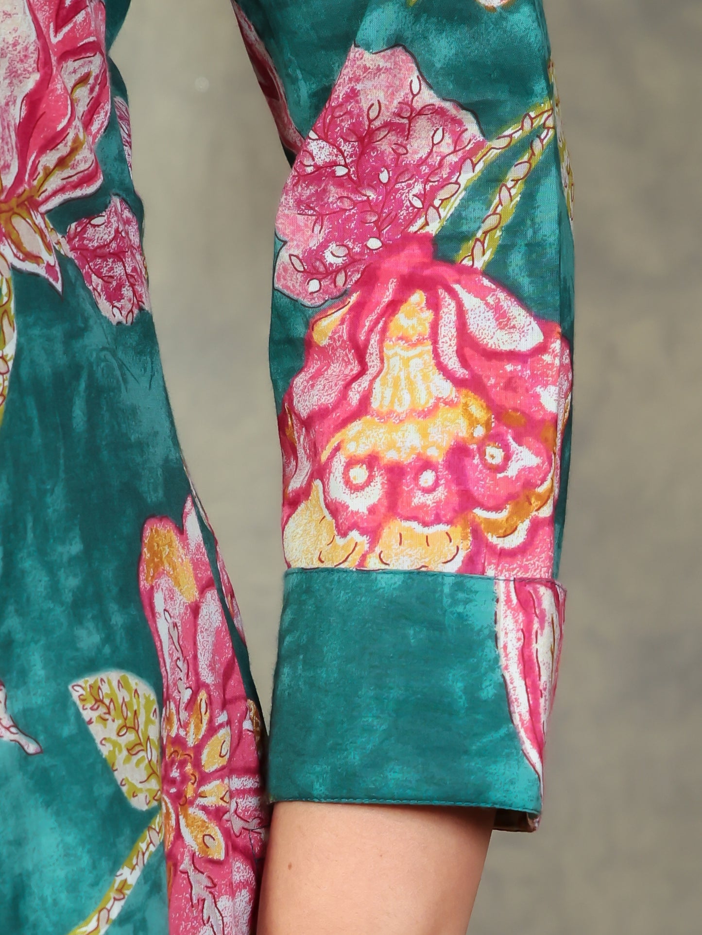 Soft Cotton Floral High Low Green Kurta