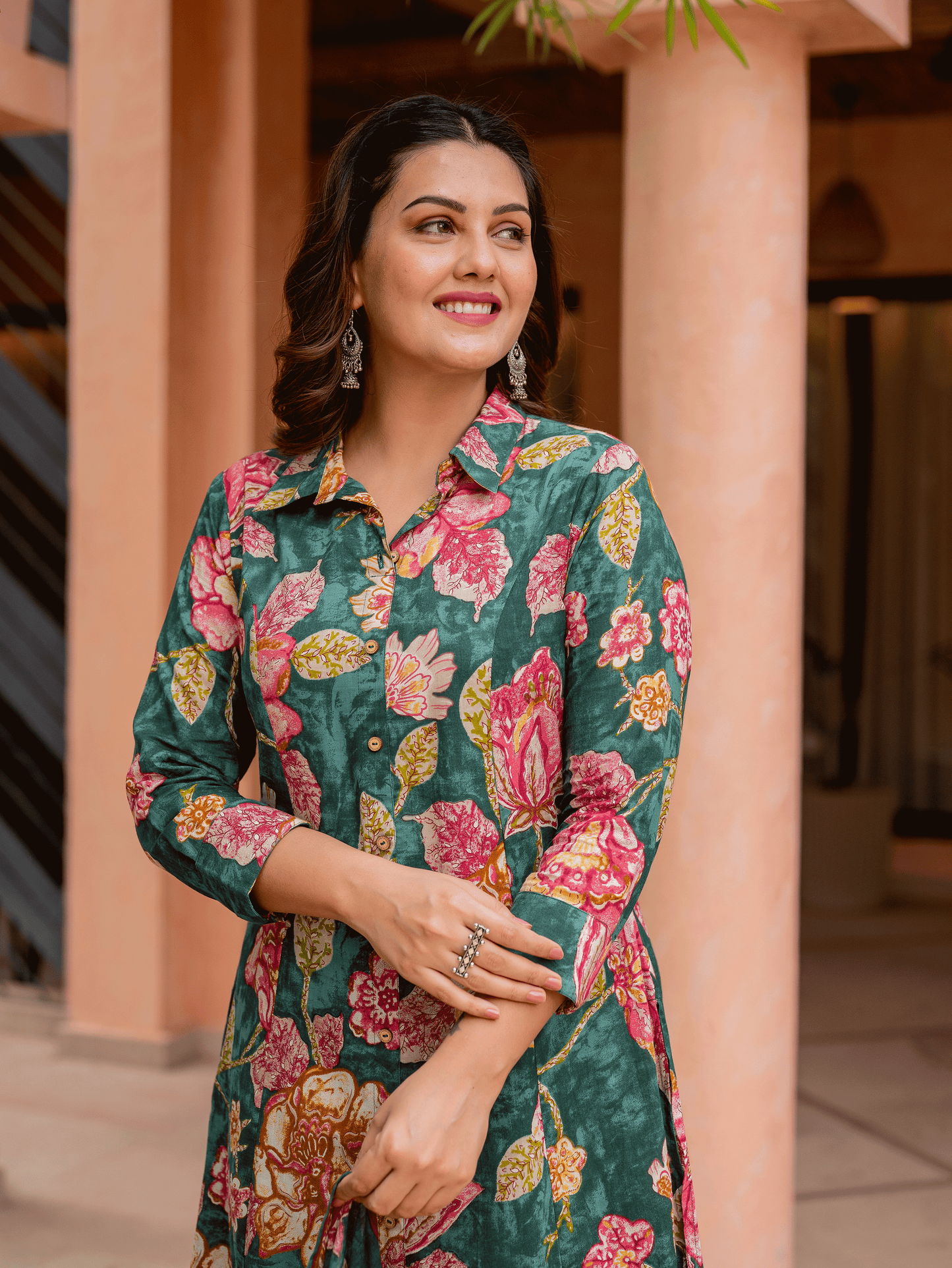 Soft Cotton Floral High Low Green Kurta