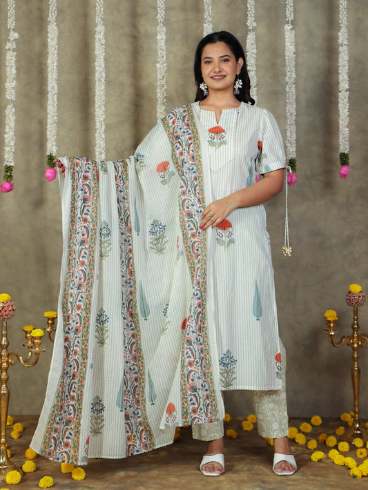 Cotton Voile Floral Off White Dupatta