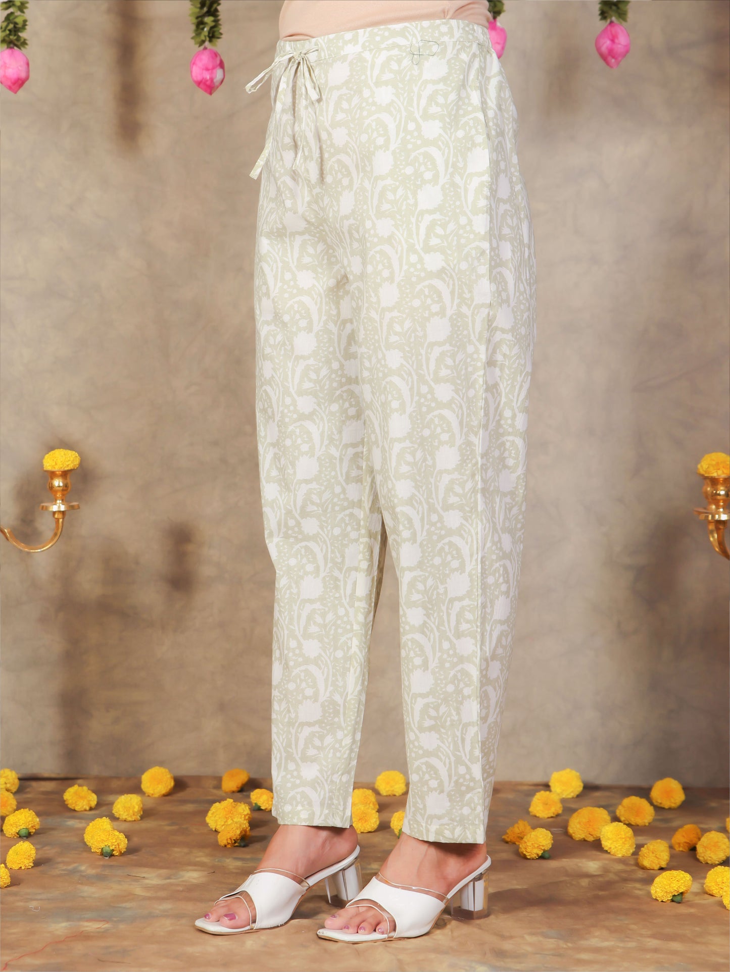 Soft Cotton Floral Straight Off White Kurta