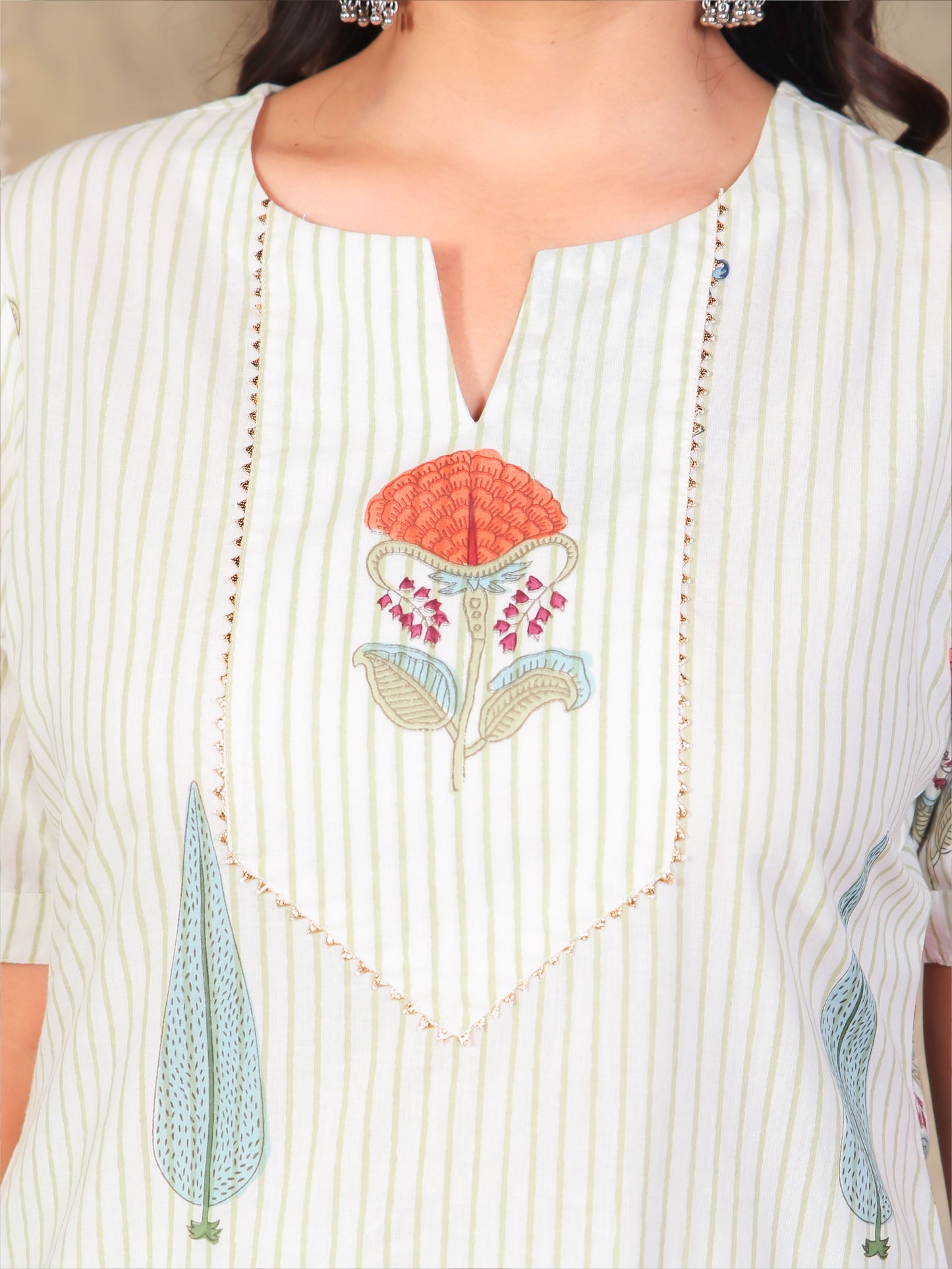 Soft Cotton Floral Straight Off White Kurta